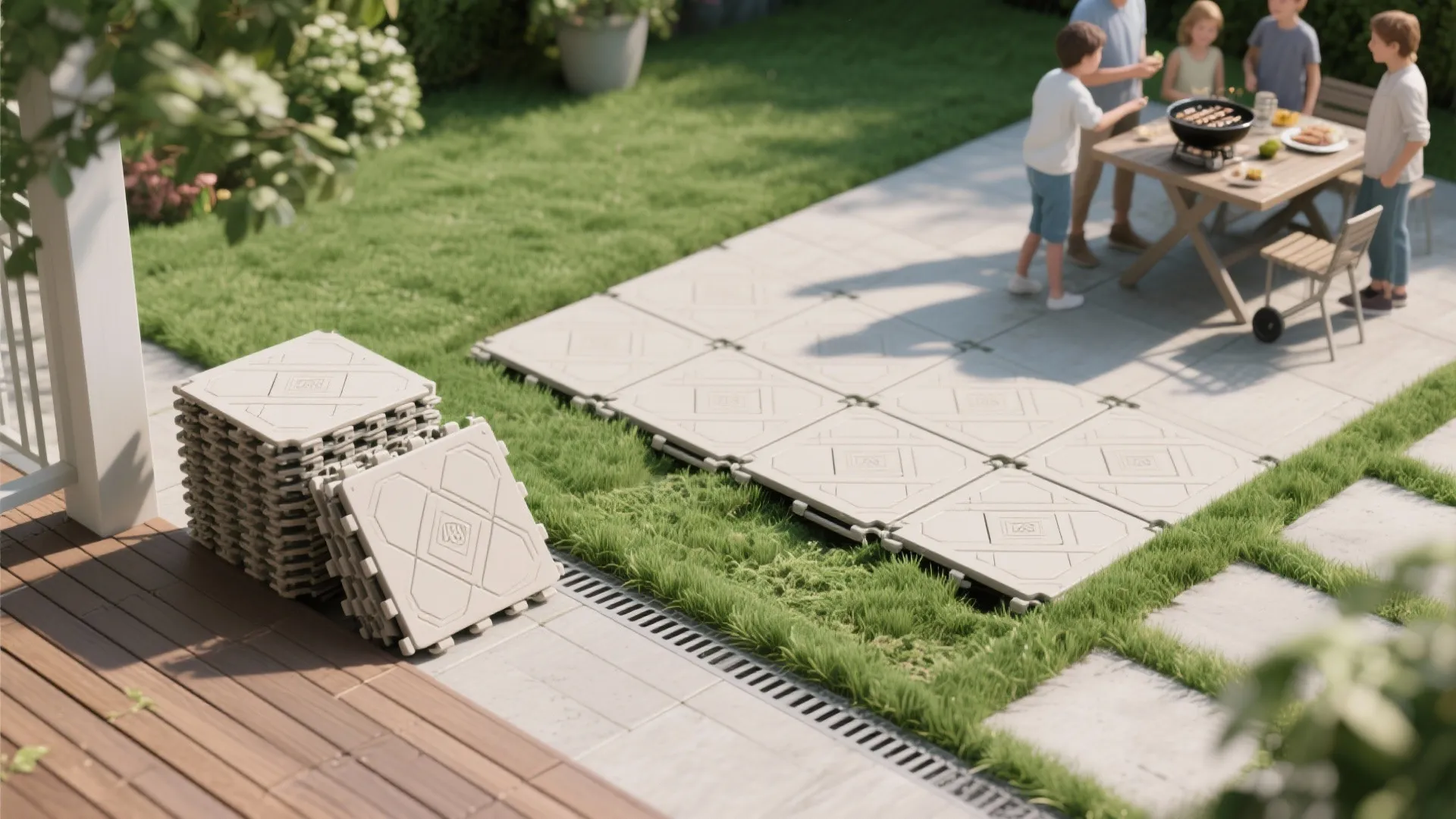 5. Multi-Use Green Lawn with Removable Decking