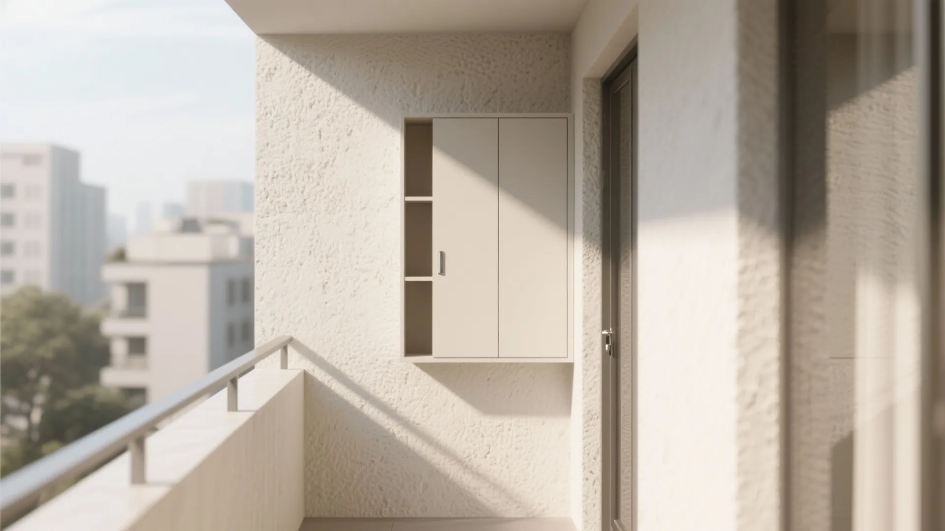 Subtle Textured Render and Concealed Storage on the Outside Wall