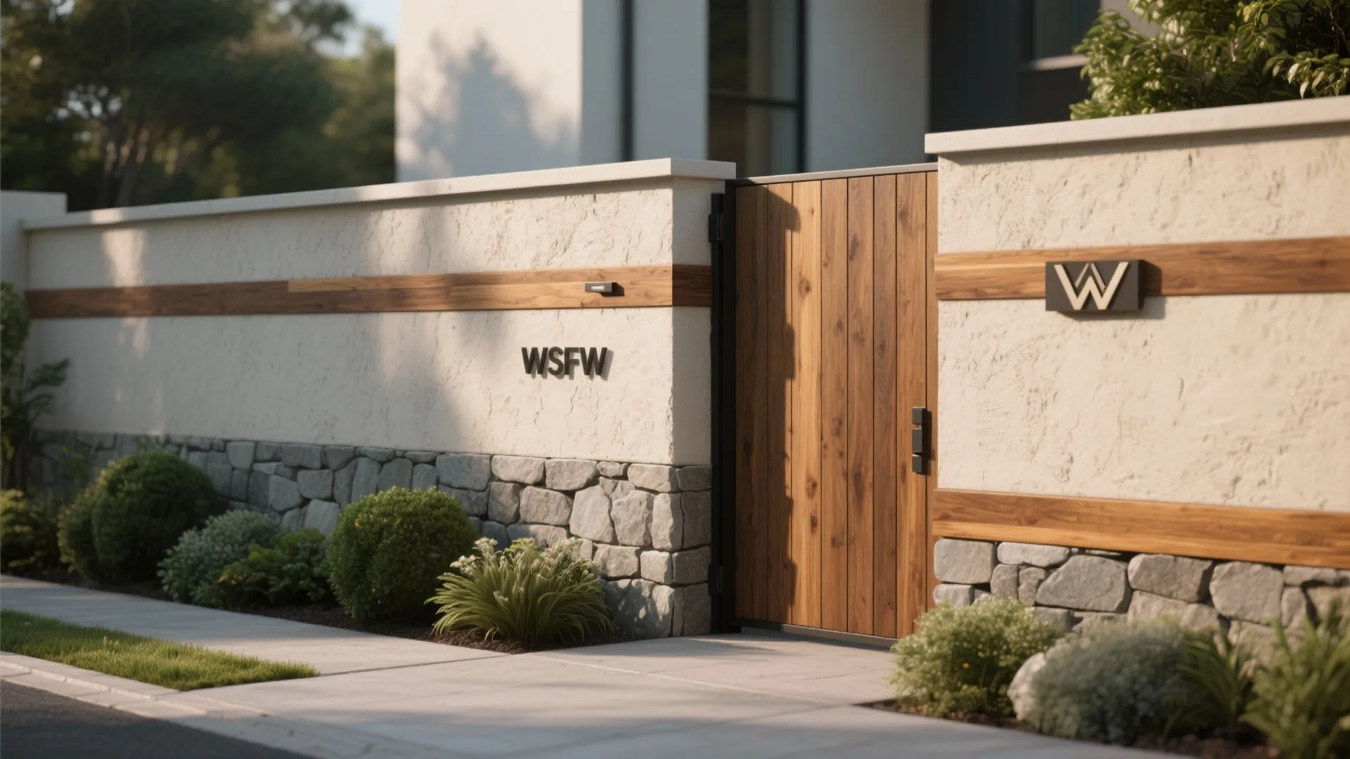 Textured Render with Warm Wood or Stone Accents