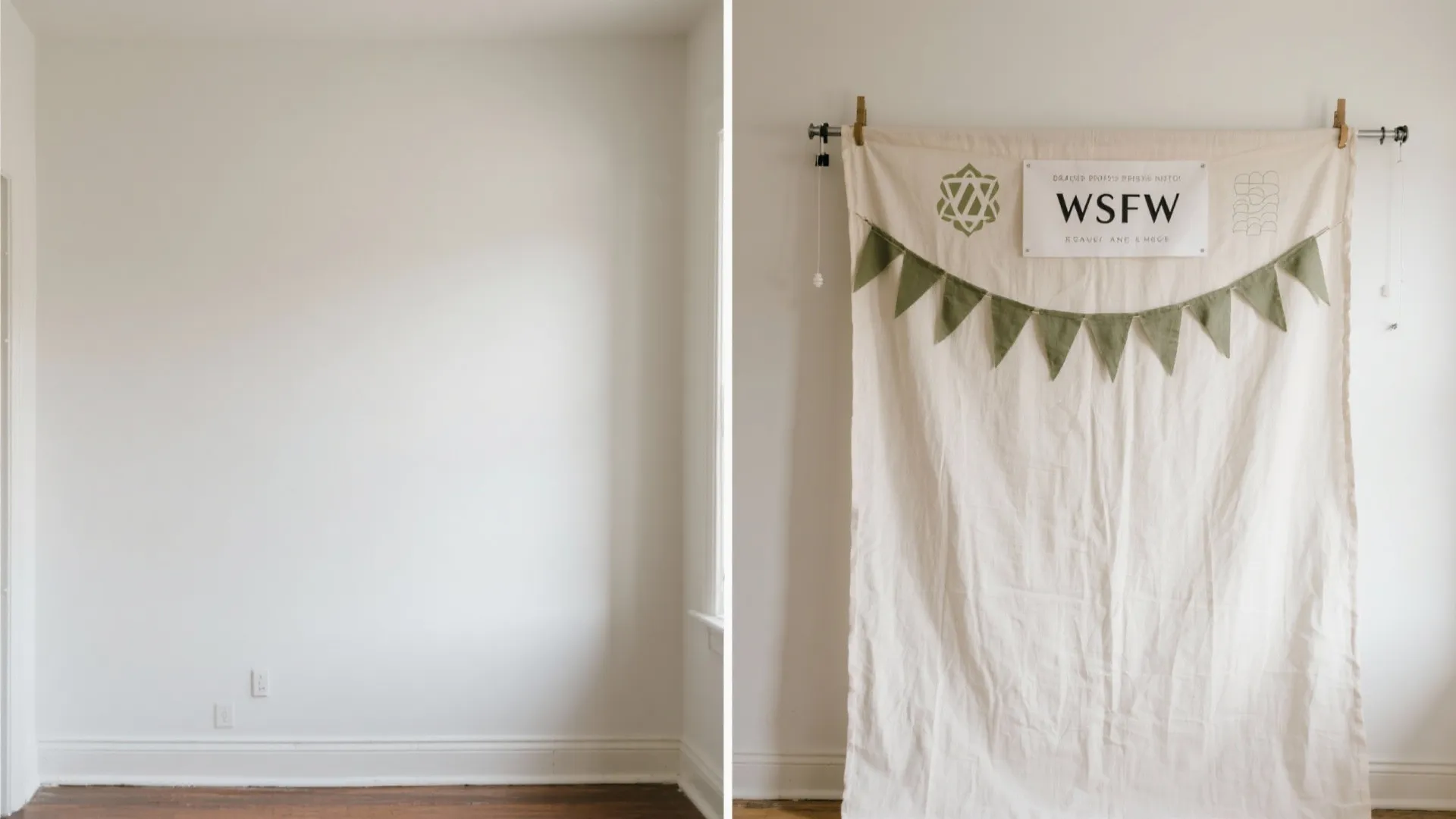Removable fabric + peel-and-stick backdrop for rental walls