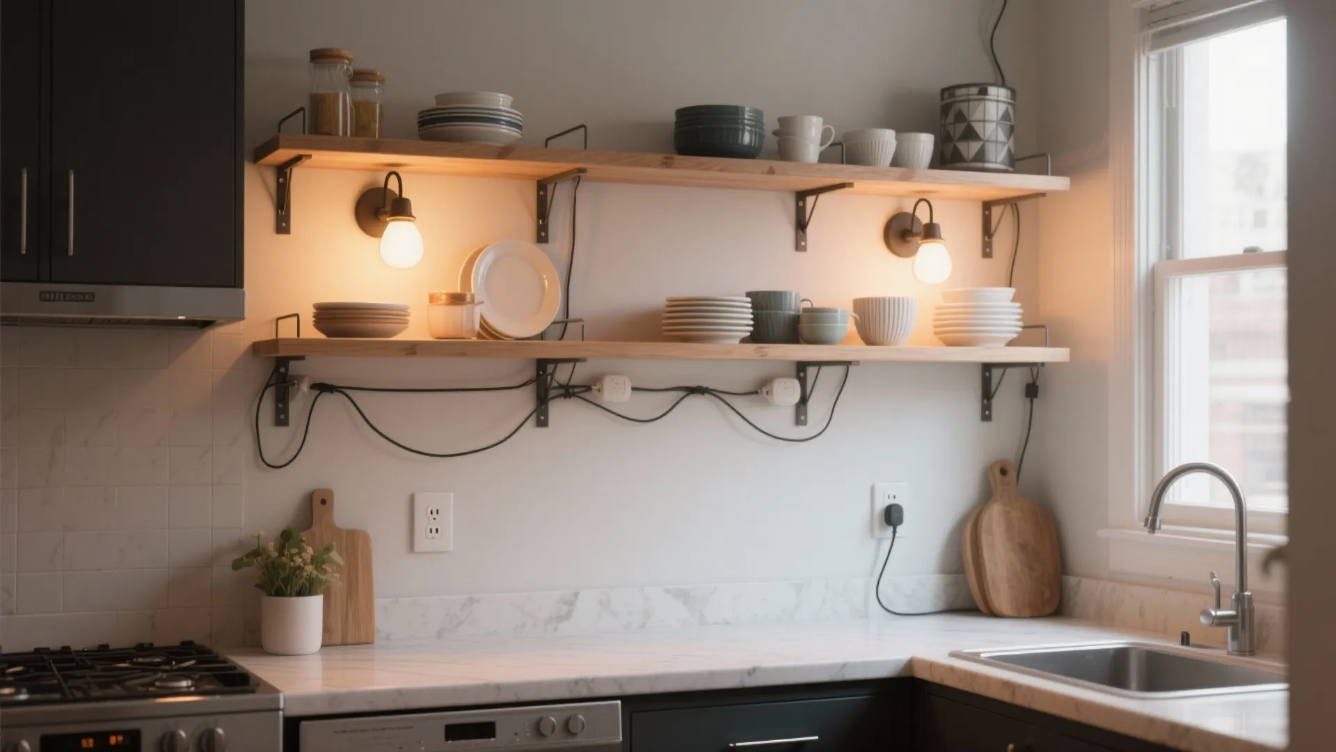 4. Use corded lights in rental kitchens for instant style
