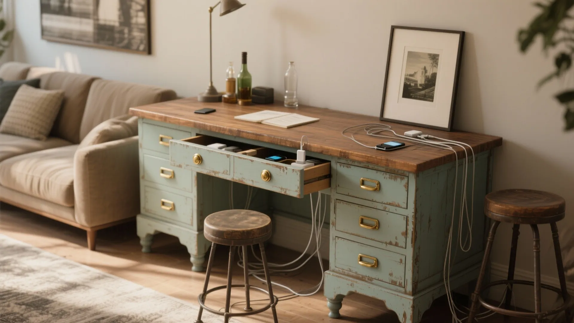 Repurposed Desk as a Console: Deep Utility