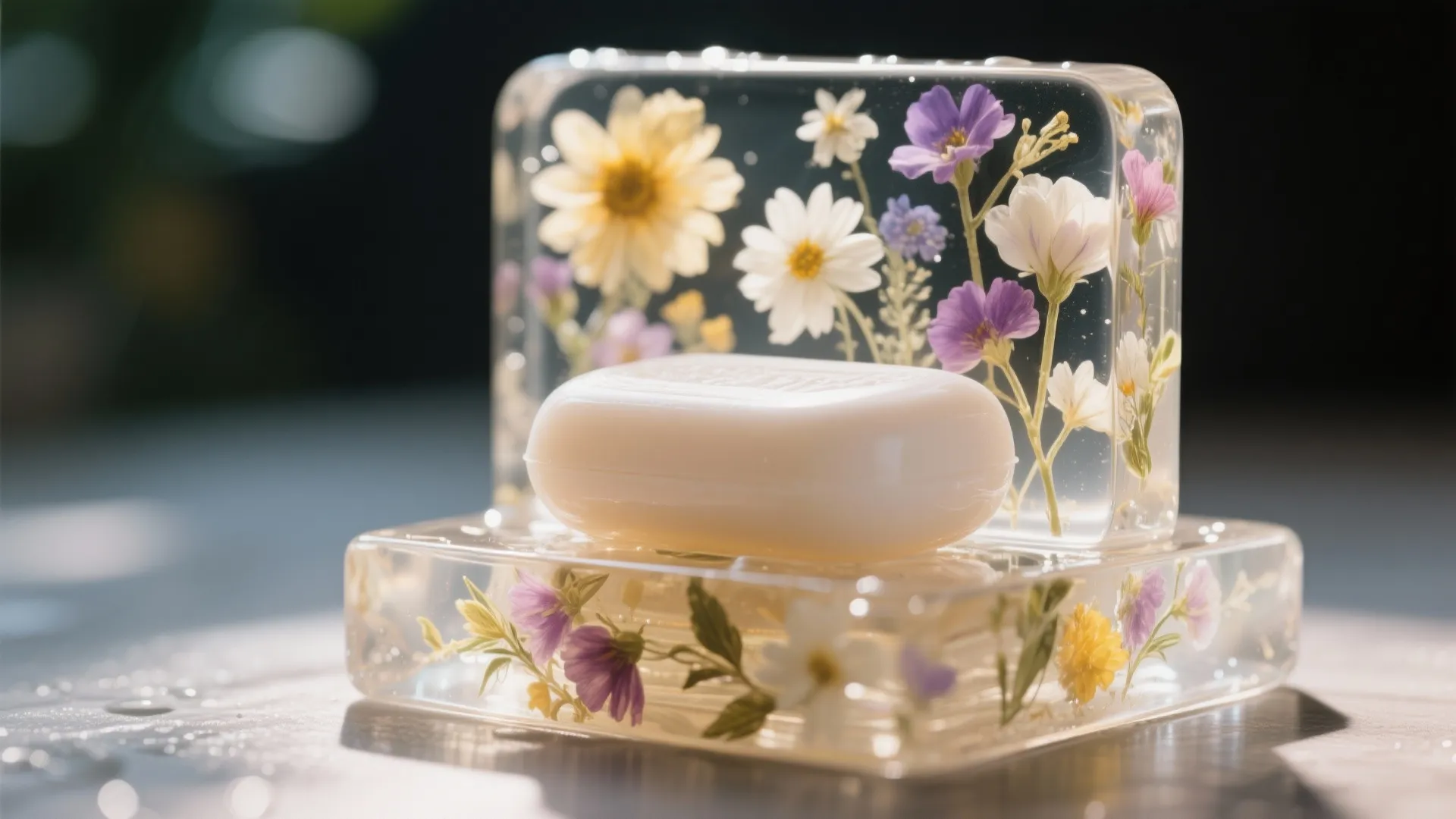 Resin Soap Stand with Embedded Flowers