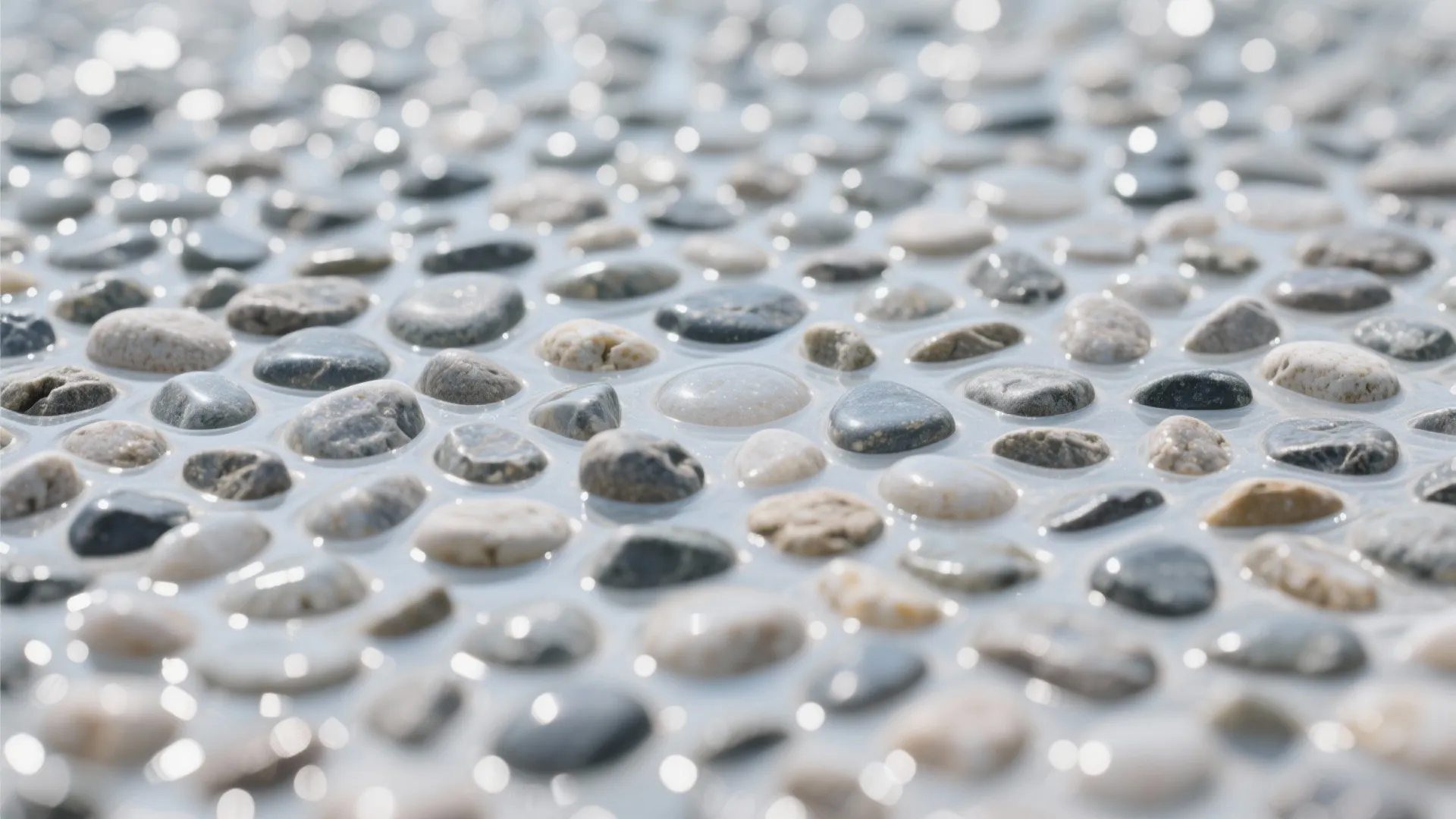 Macro of resin-bound gravel showing textured aggregate and permeable surface.