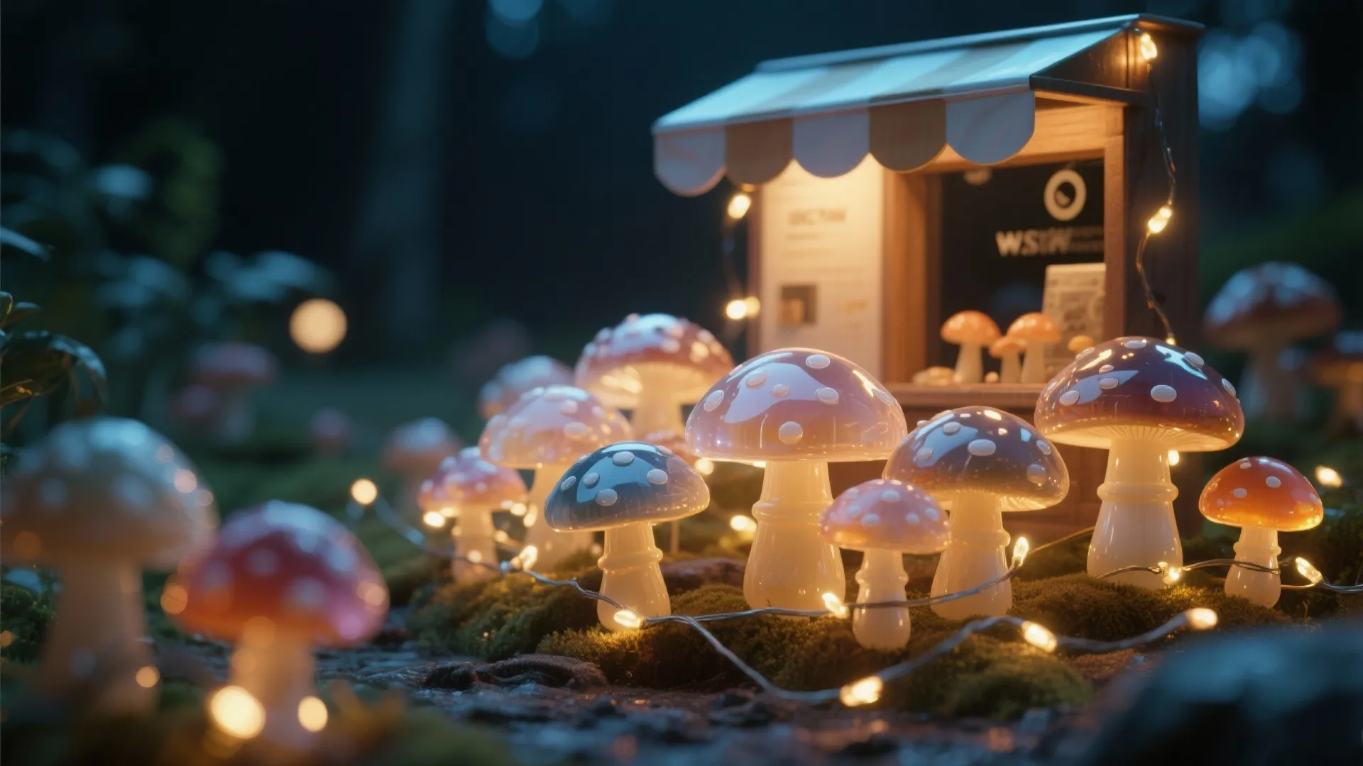 3. Fairy Lights and Resin Mushroom Clusters