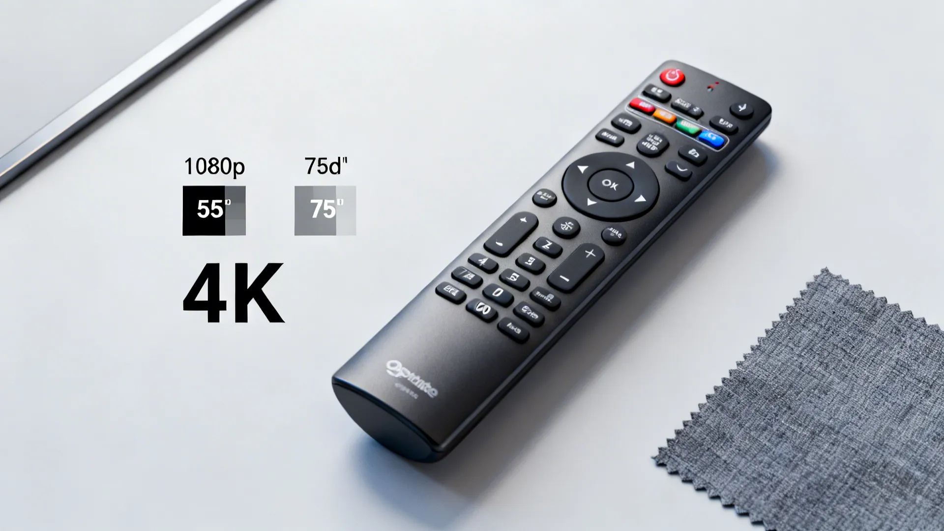 Flatlay illustrating resolution clarity differences and associated screen sizes for TV selection