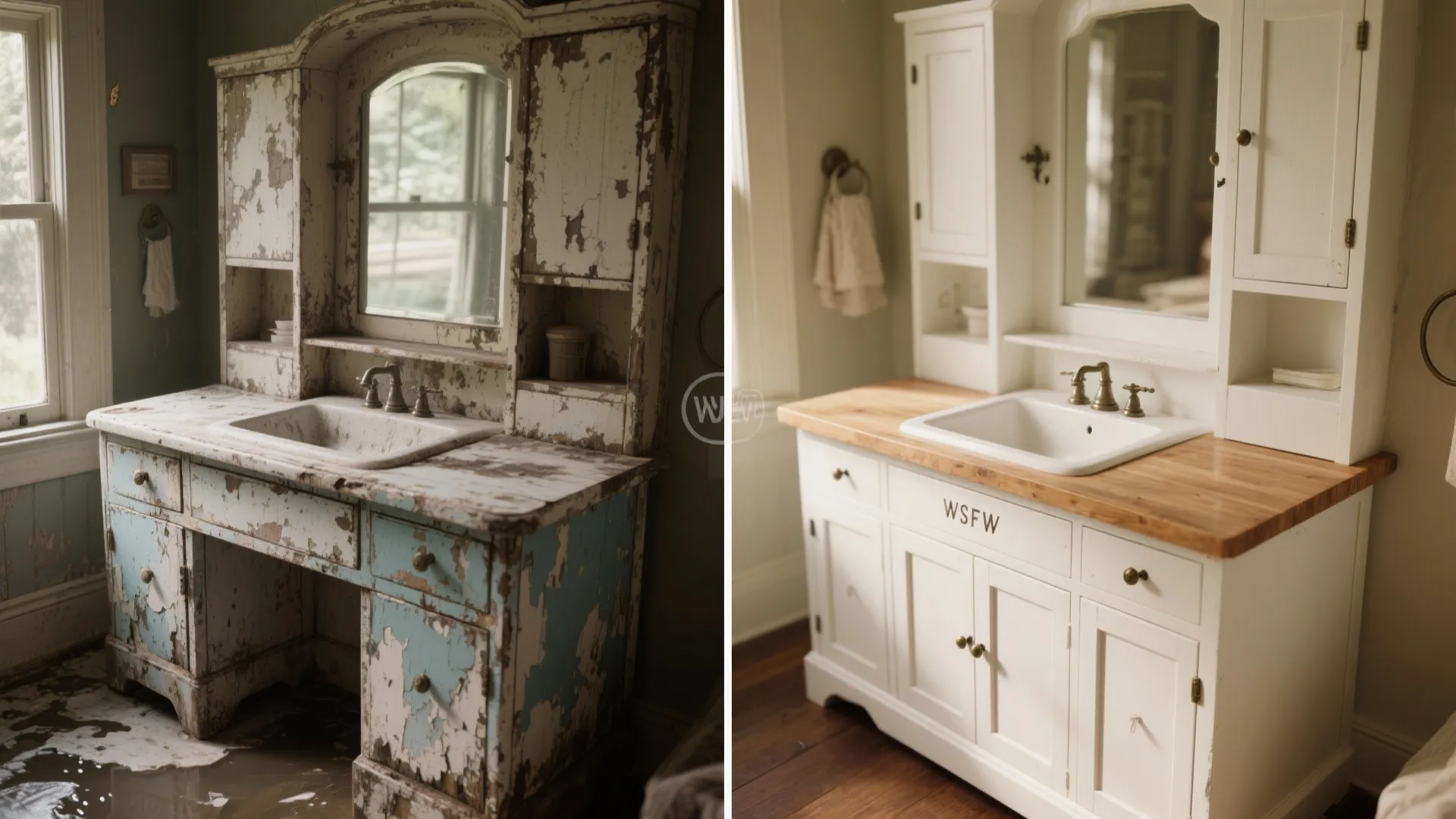 5. Restored Vintage White Vanity: Character on a Budget