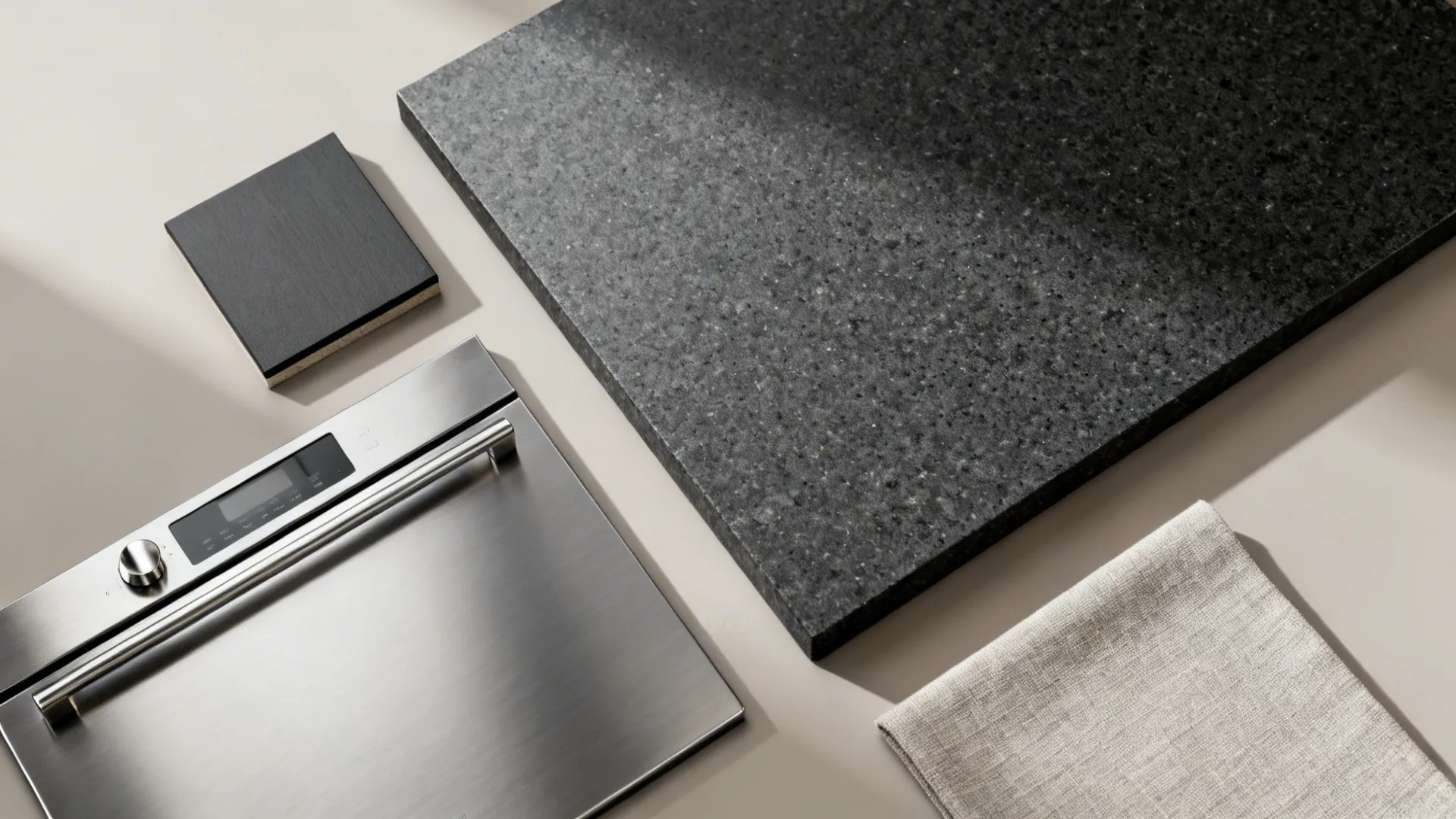 Appliance integration with a restrained stone palette