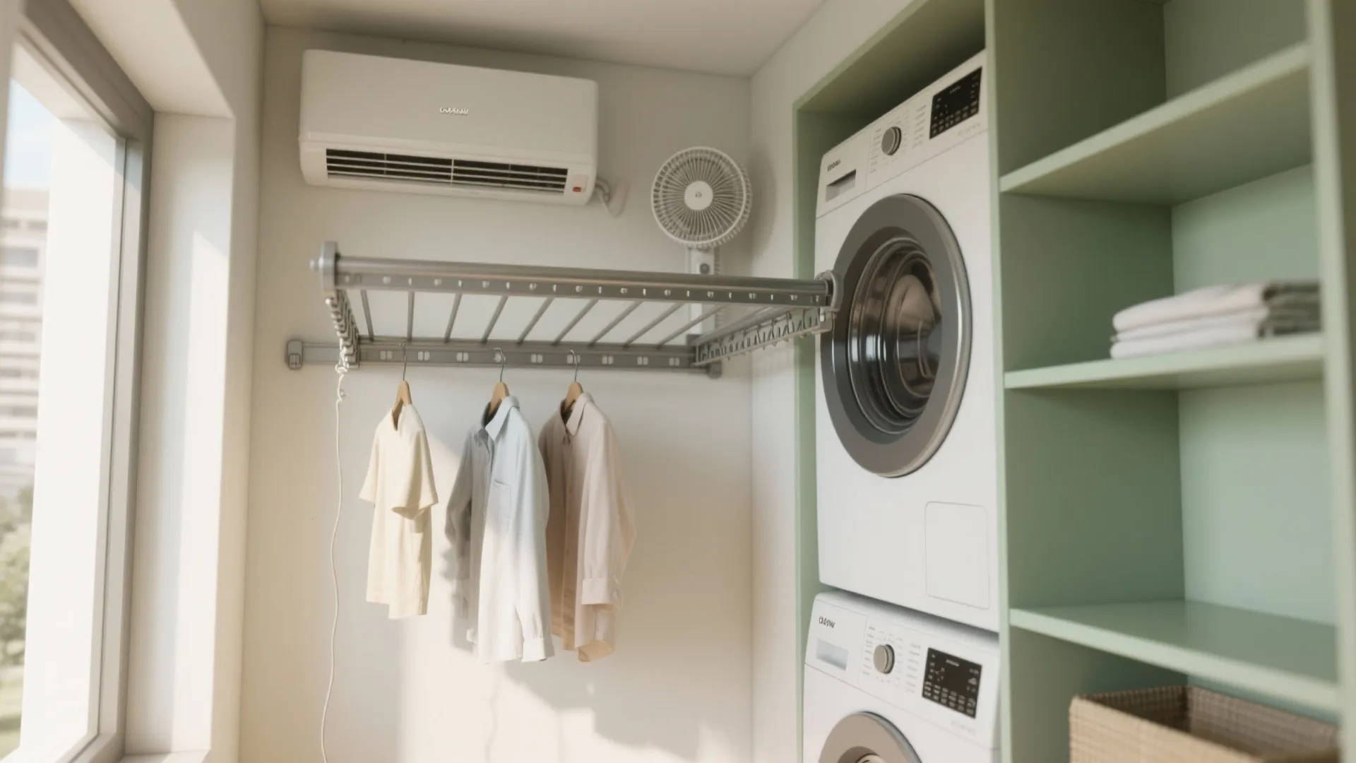 3. Retractable drying and smart vertical storage