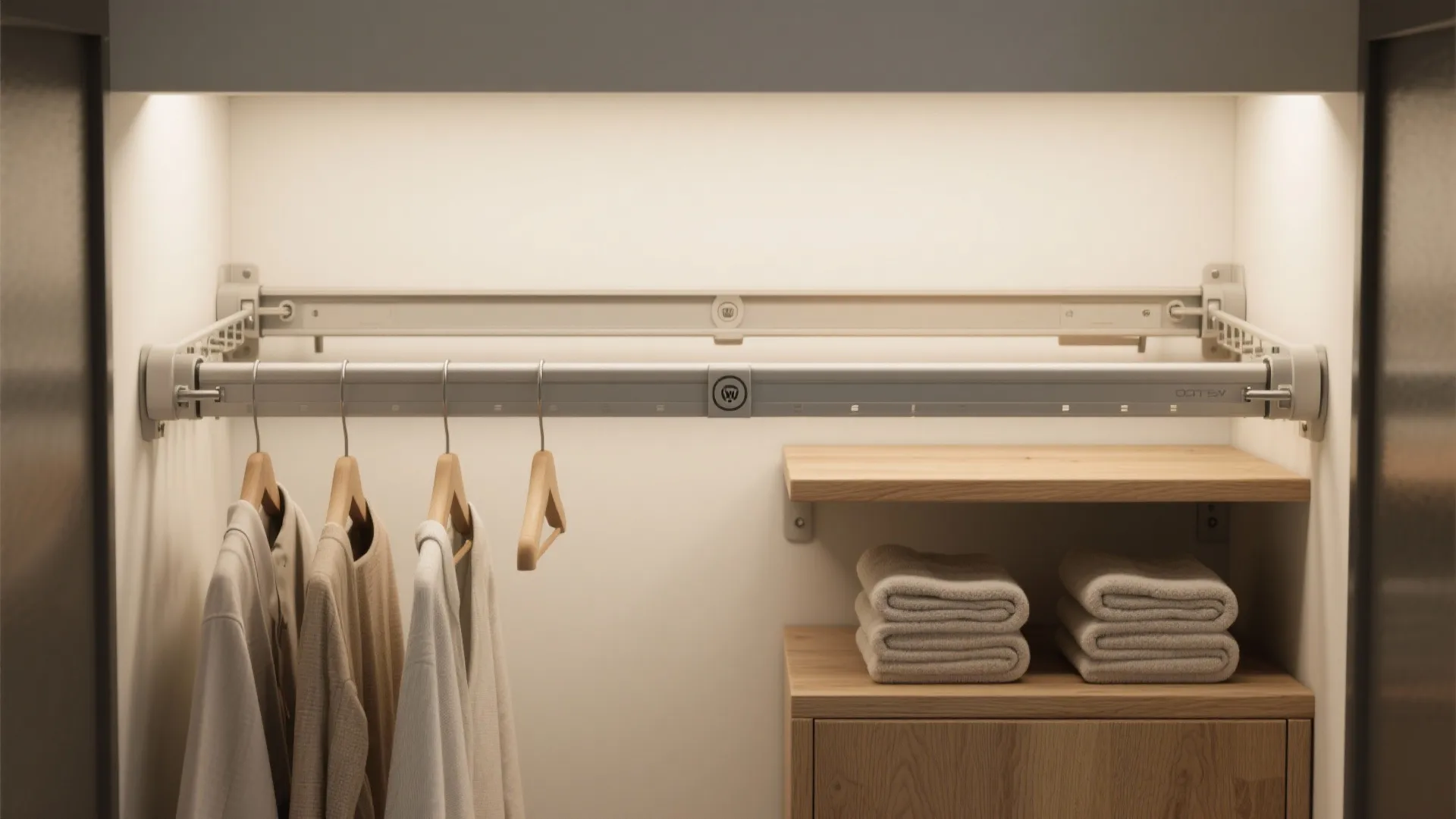 Retractable clothesline with fold-down shelf