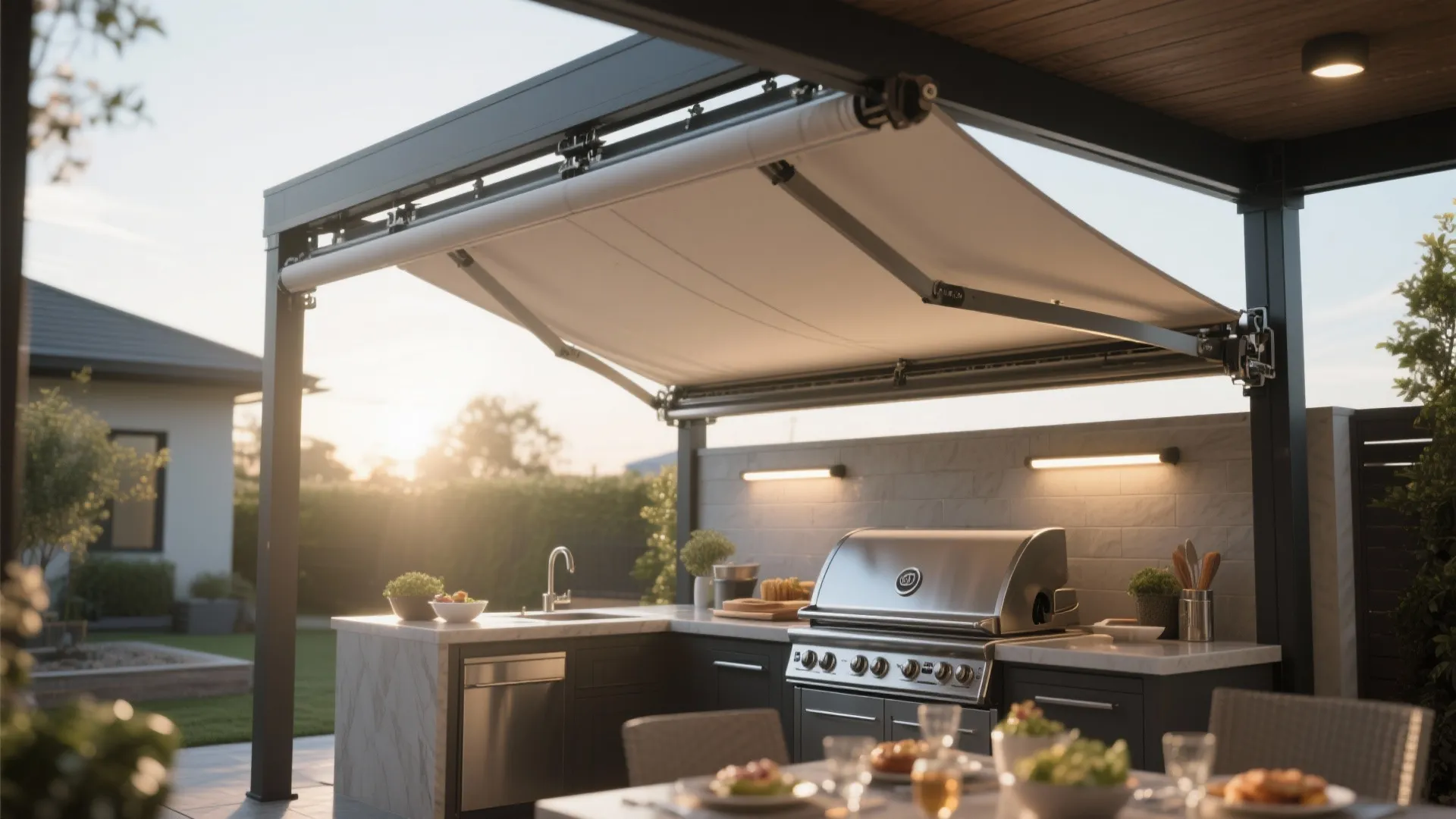 Idea 2: Retractable Roof Pergola for All-Weather Cooking