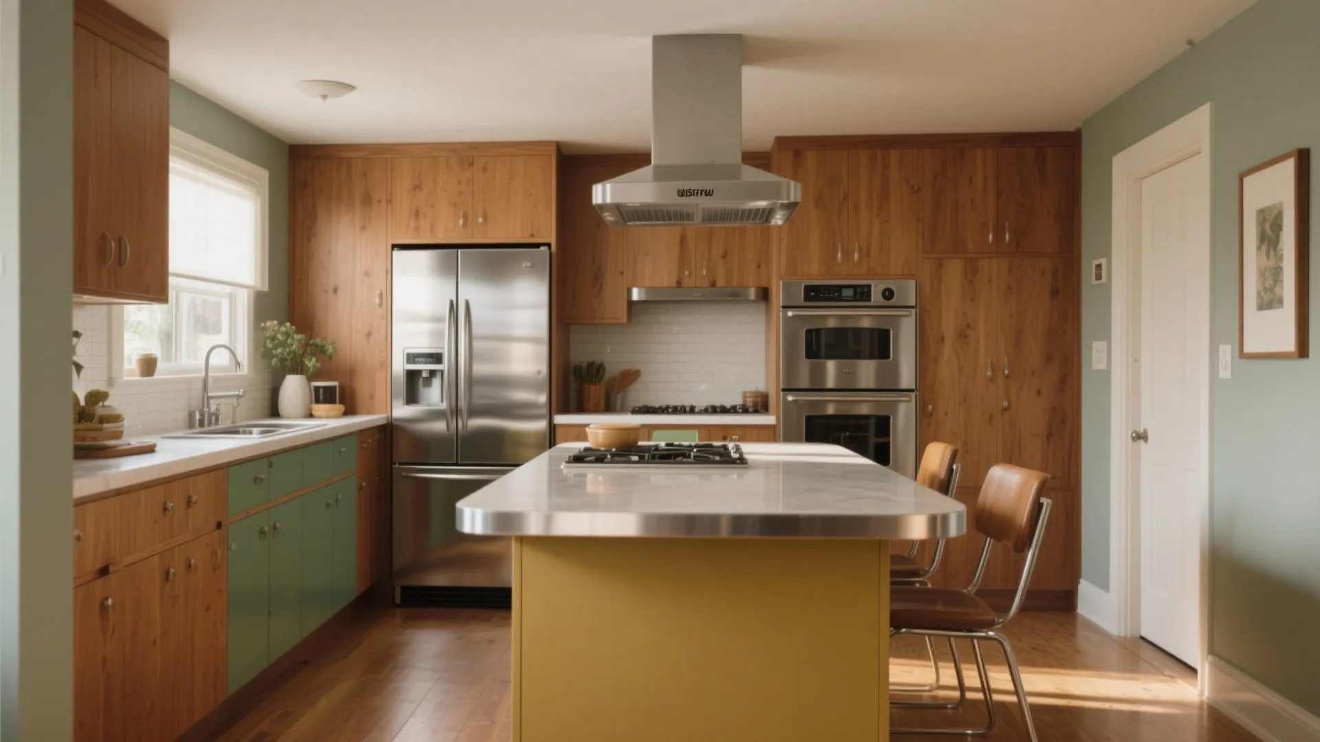 3. Mix modern appliances with retro color accents
