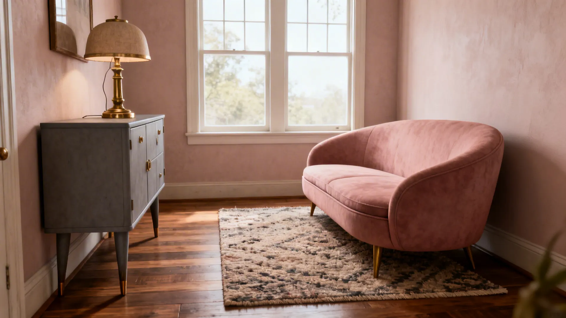 5. Retro Revival: Dusty Pink and Mid-Century Gray