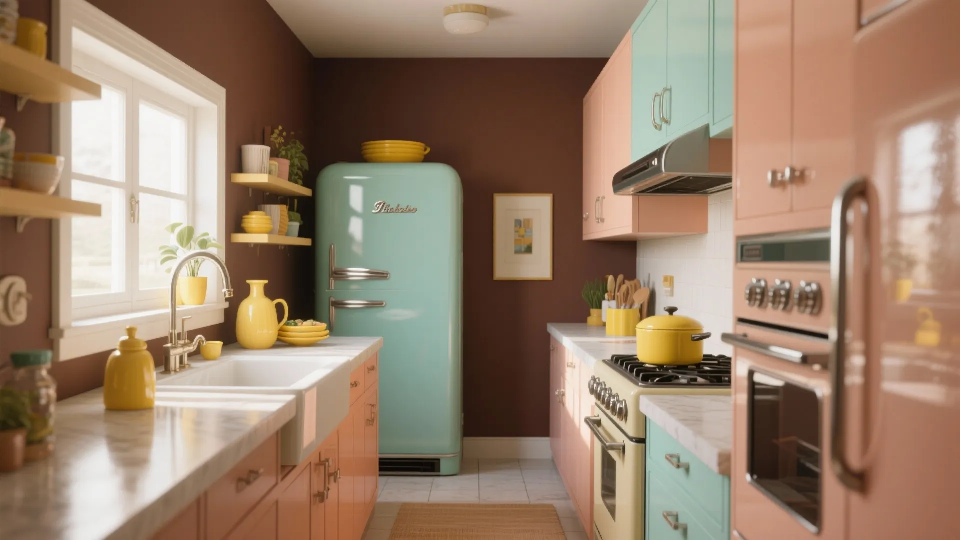 3. Brown + Pastel Pops for Modern Retro