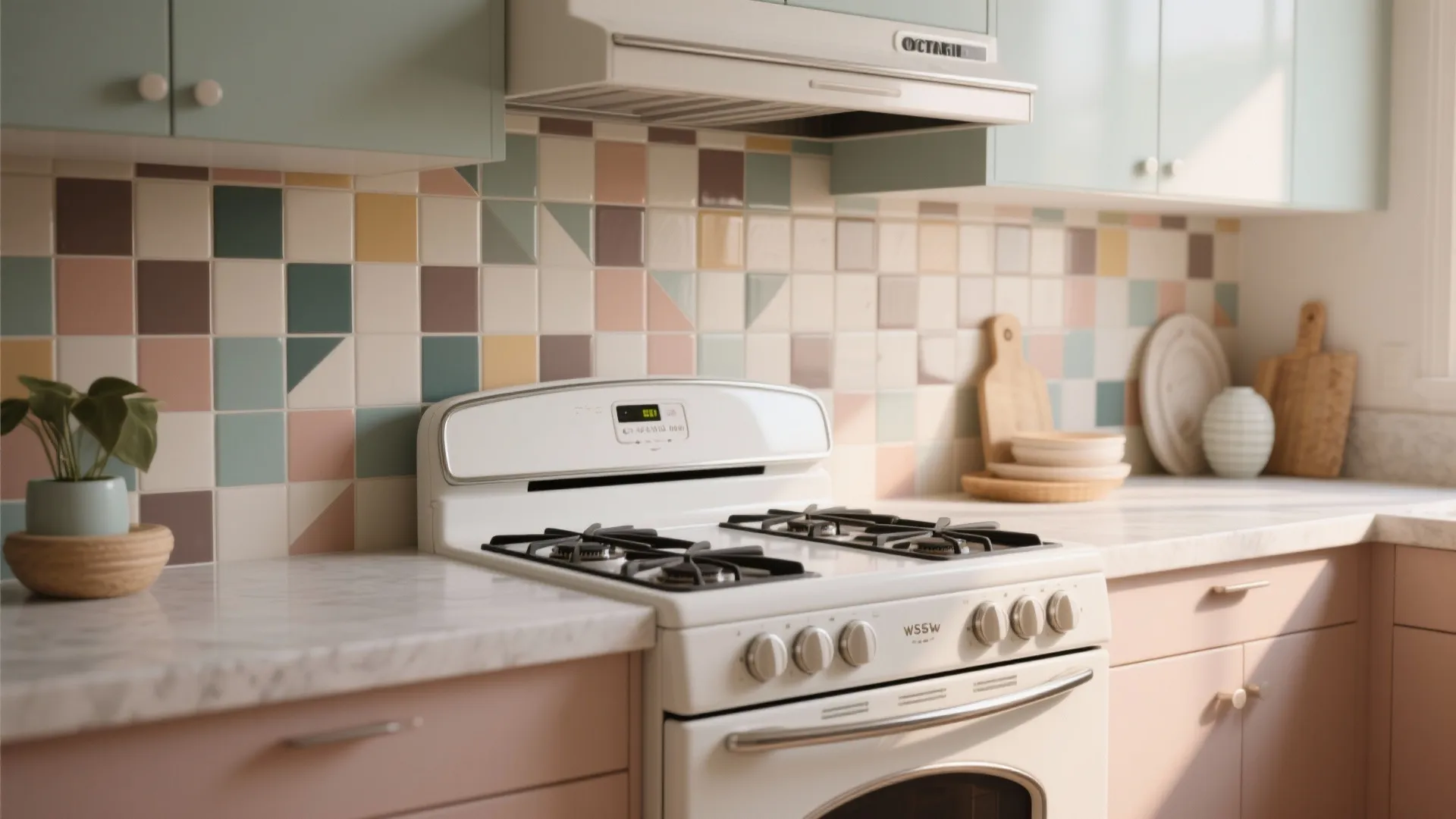 2. Pair retro white appliances with modern backsplashes