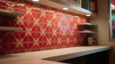 Vibrant Red Tile Kitchen Backsplash Design