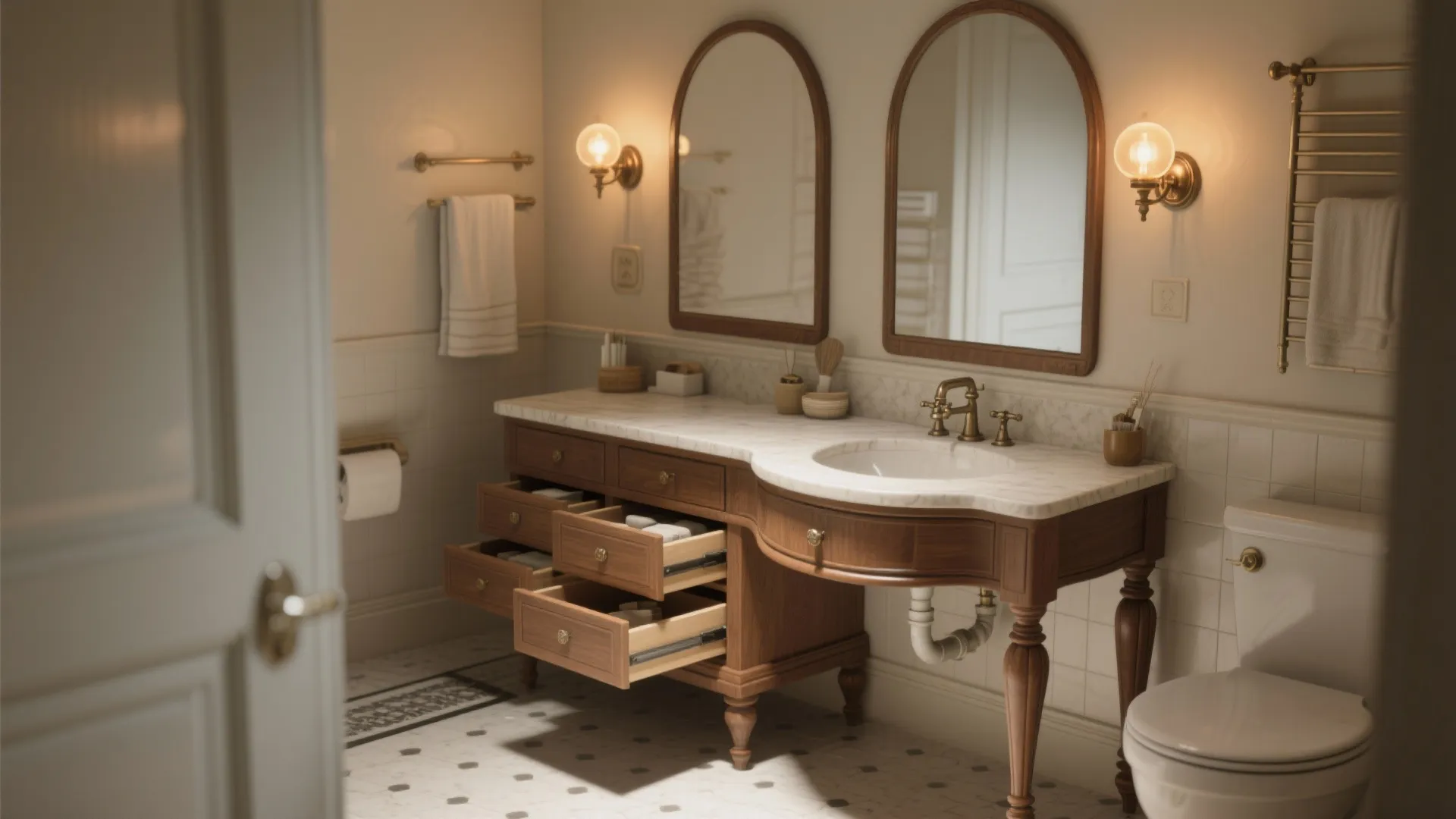 2. Retro Vanity with Modern Storage