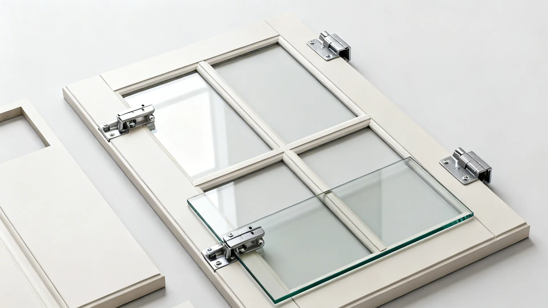 Top-down view of retrofitting a cabinet door to accept a glass insert.