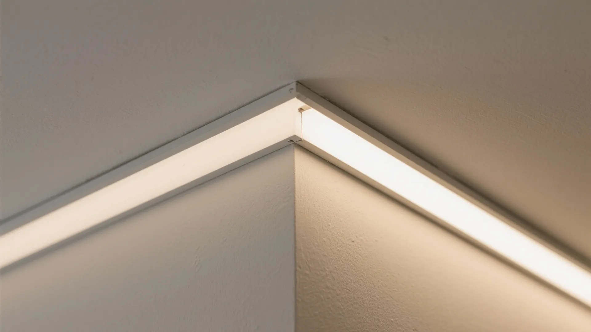 Close-up of a drywall shadow reveal with slim LED channel at the ceiling.