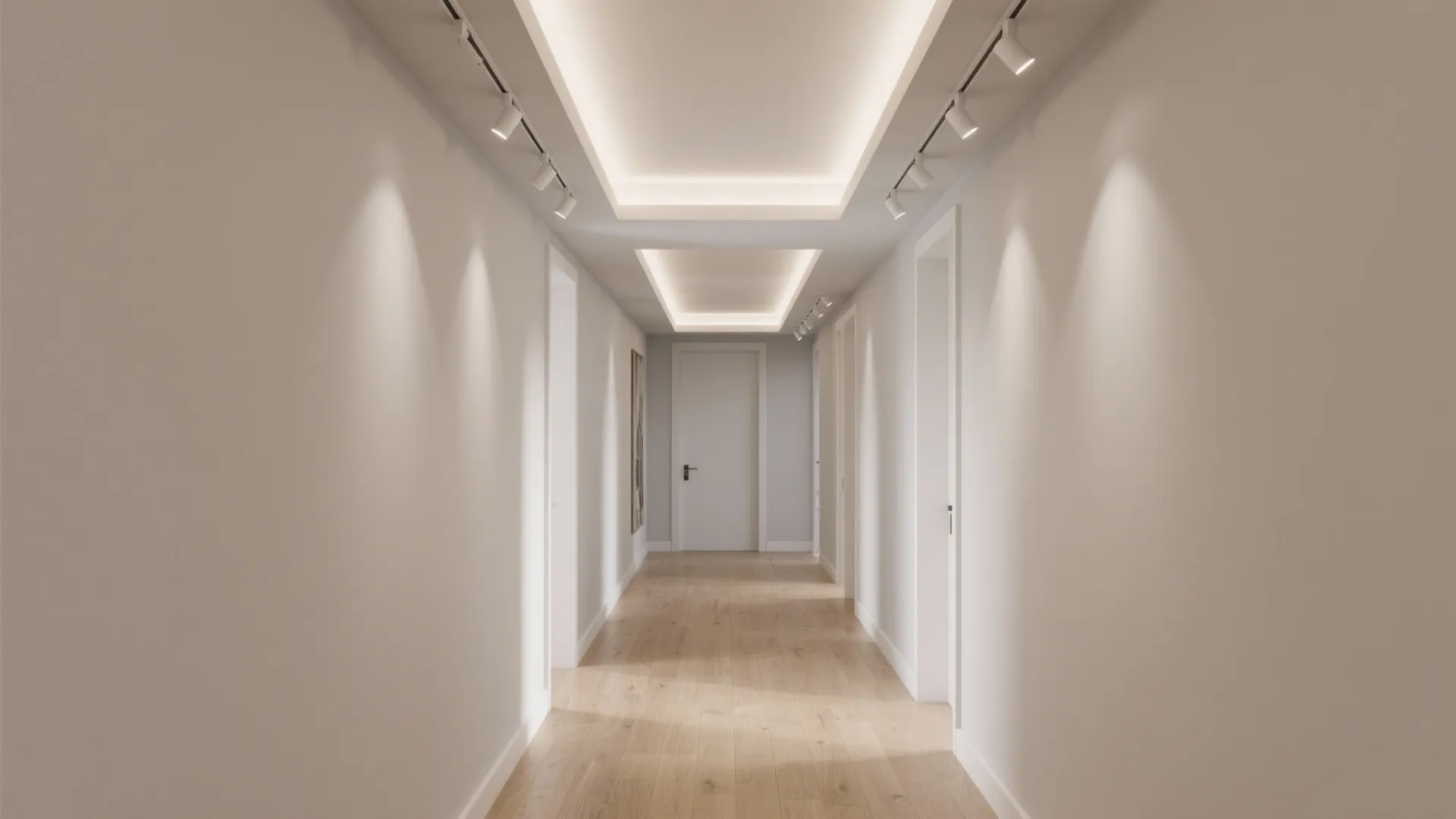 Graphic ceiling reveals with track lighting