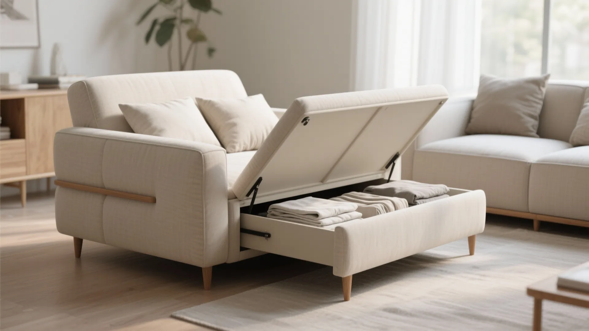 3. Reversible chaise = storage + guest bed