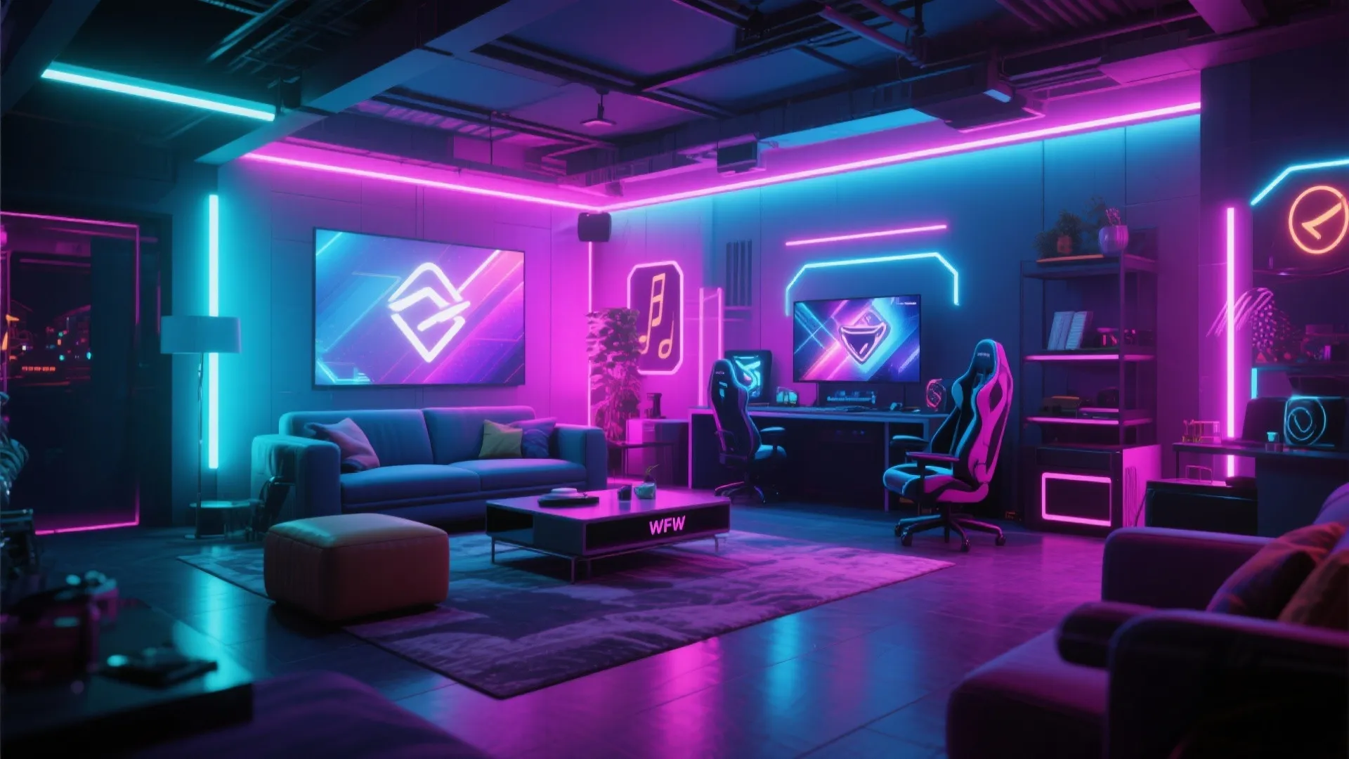 Room with dynamic RGB LED setup for music sync