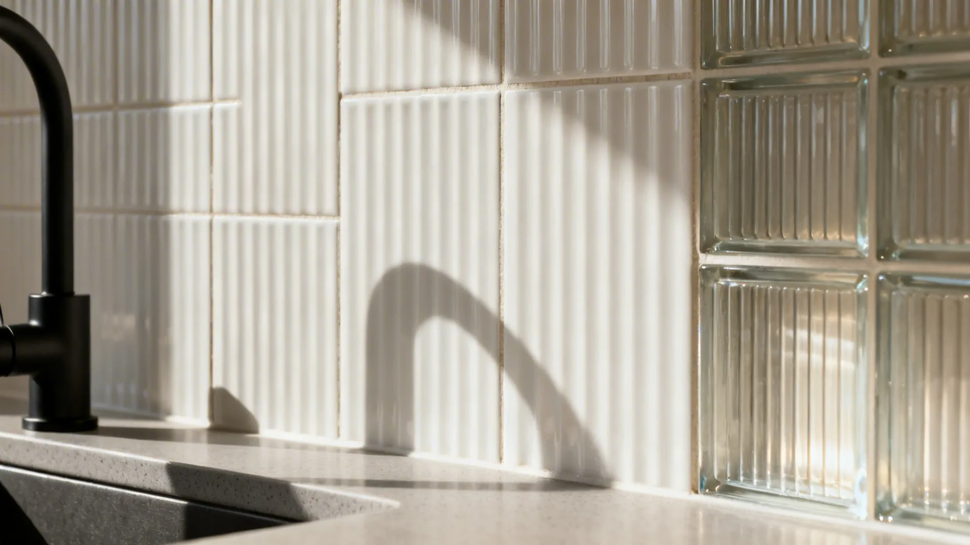 Textured Backsplash: White Ribbed Tile or Fluted Glass
