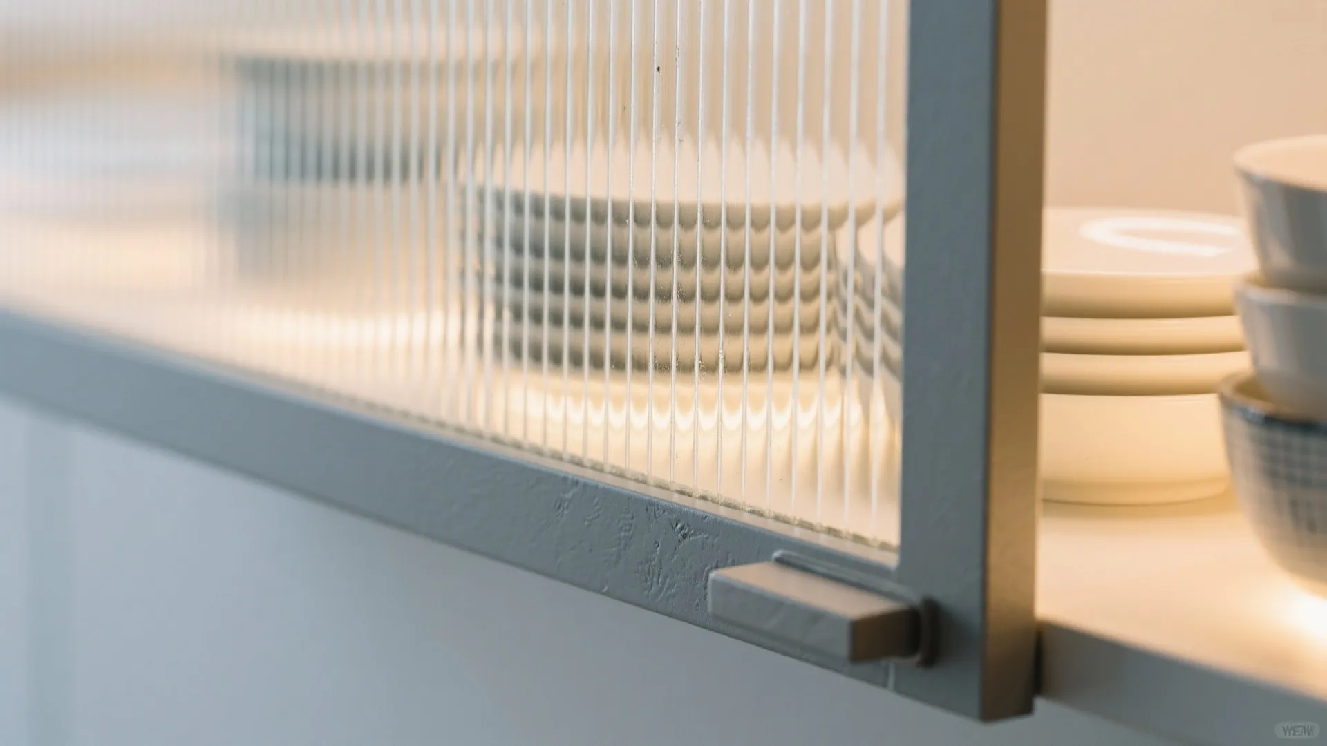 Floating Cabinet with Ribbed Glass Doors