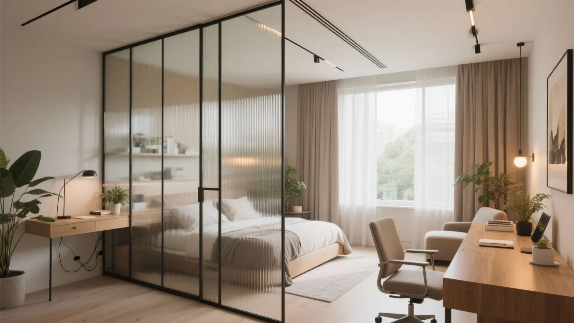 Glass Partitions for a Brighter Study-Guest Room
