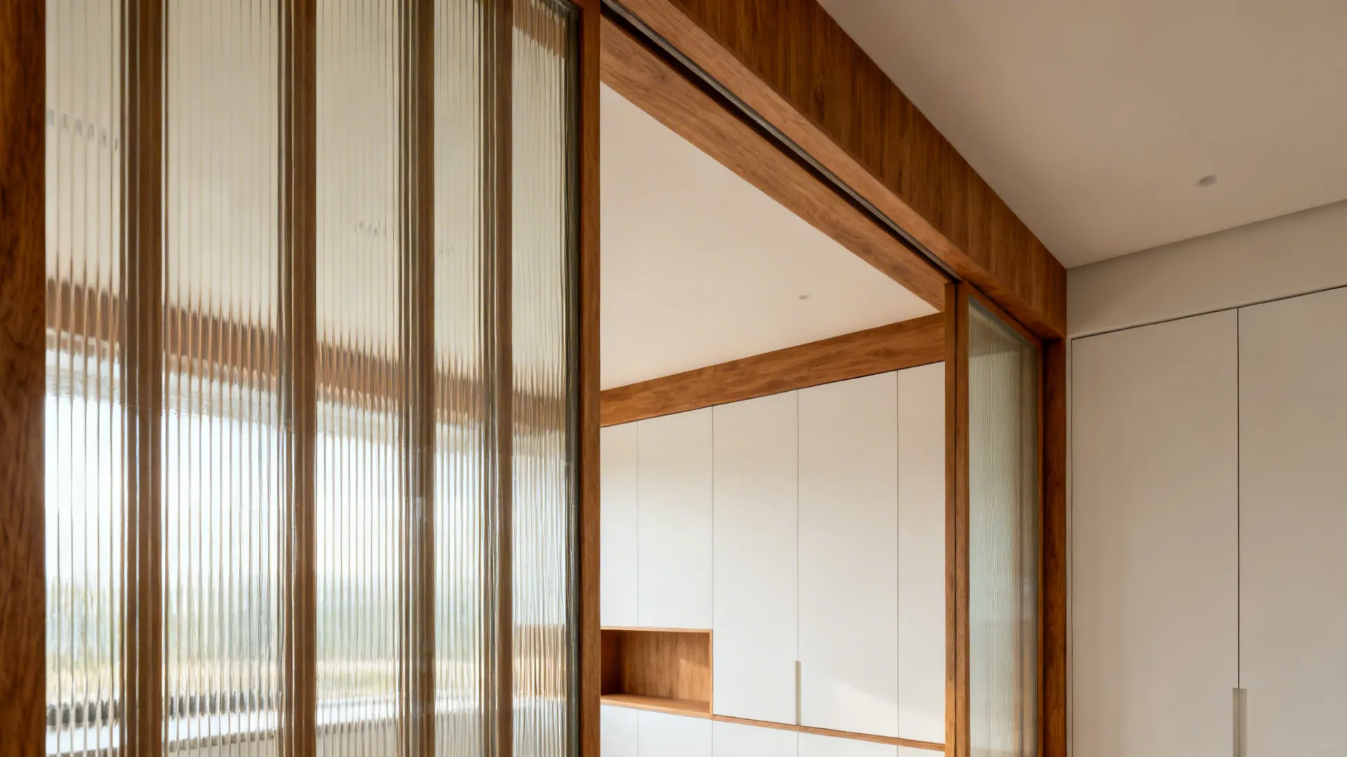 Ribbed Glass (Fluted) with Wood Trim