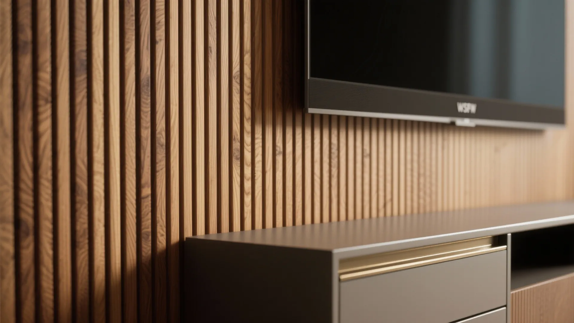 Mixed materials: wood, matte lacquer, and ribbed accents