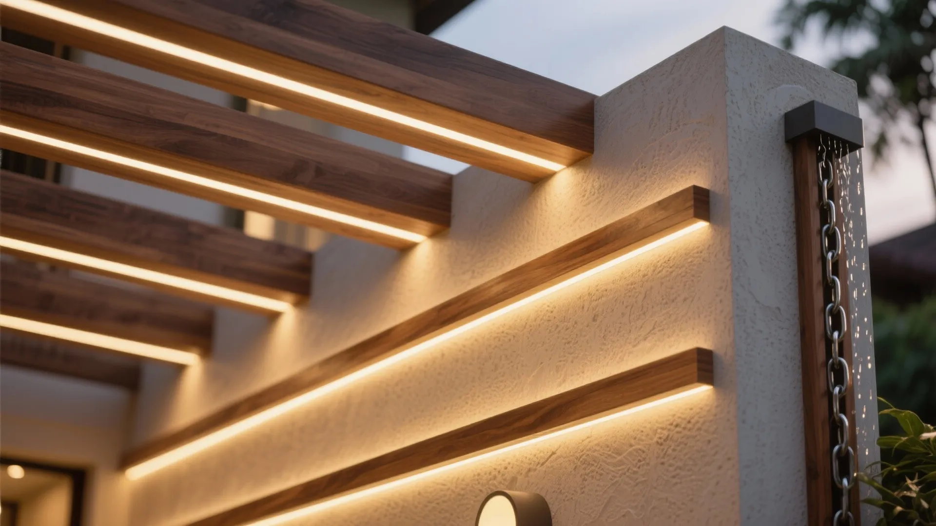 Modern Ribbon Pergola with Lighting