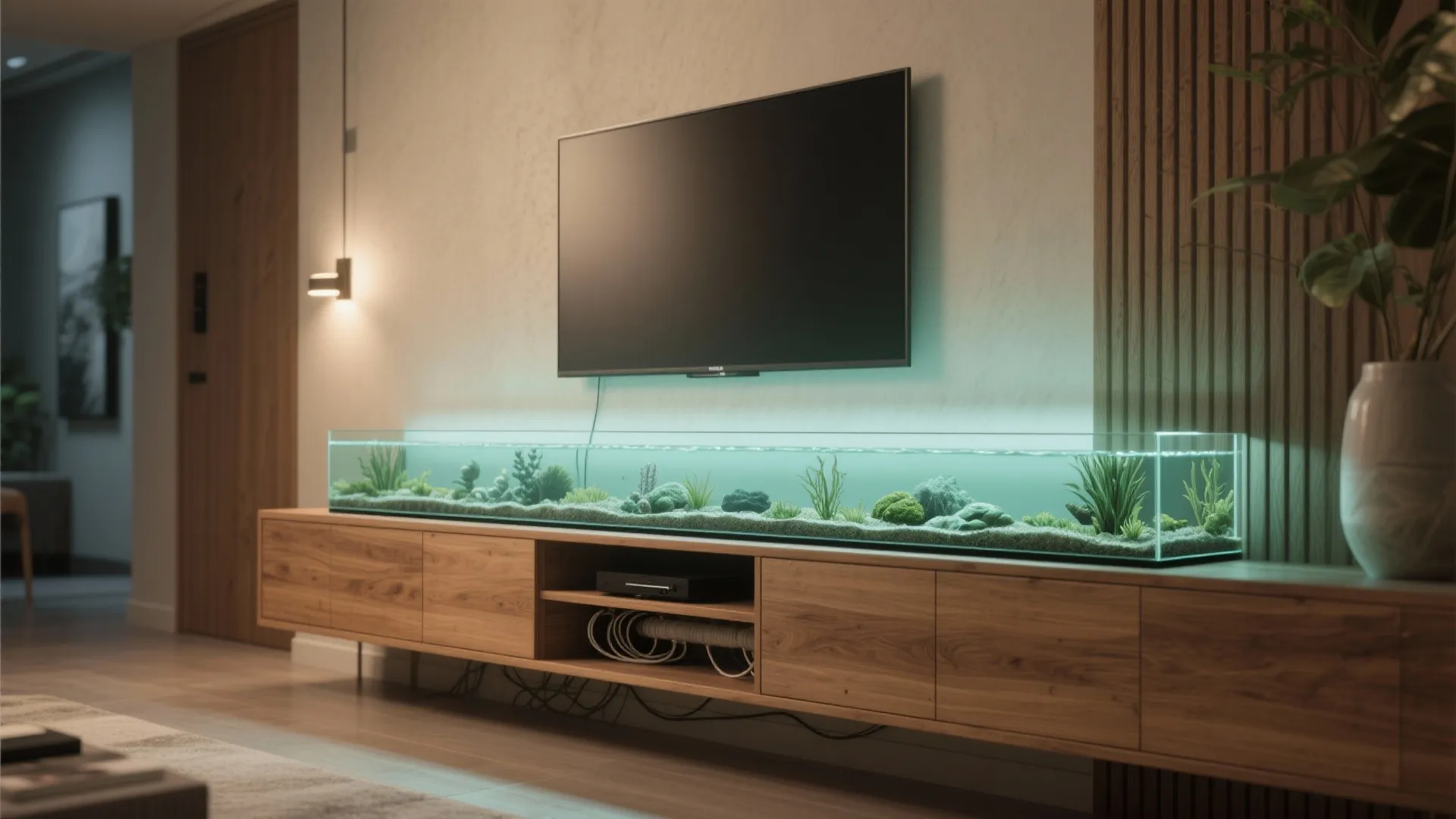 Low Credenza + Long, Rimless “Ribbon” Tank
