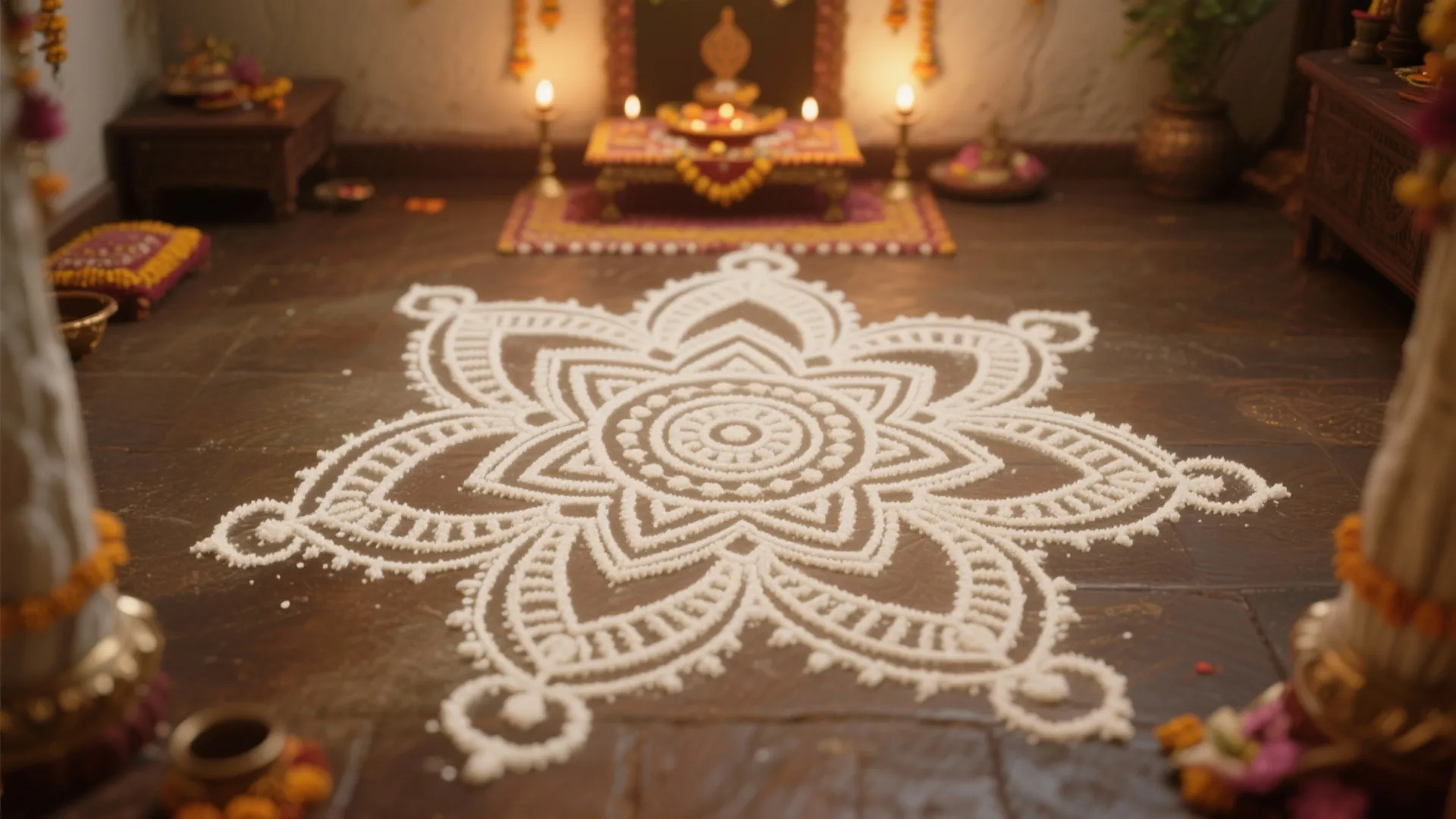 Traditional Kolam with Rice Flour