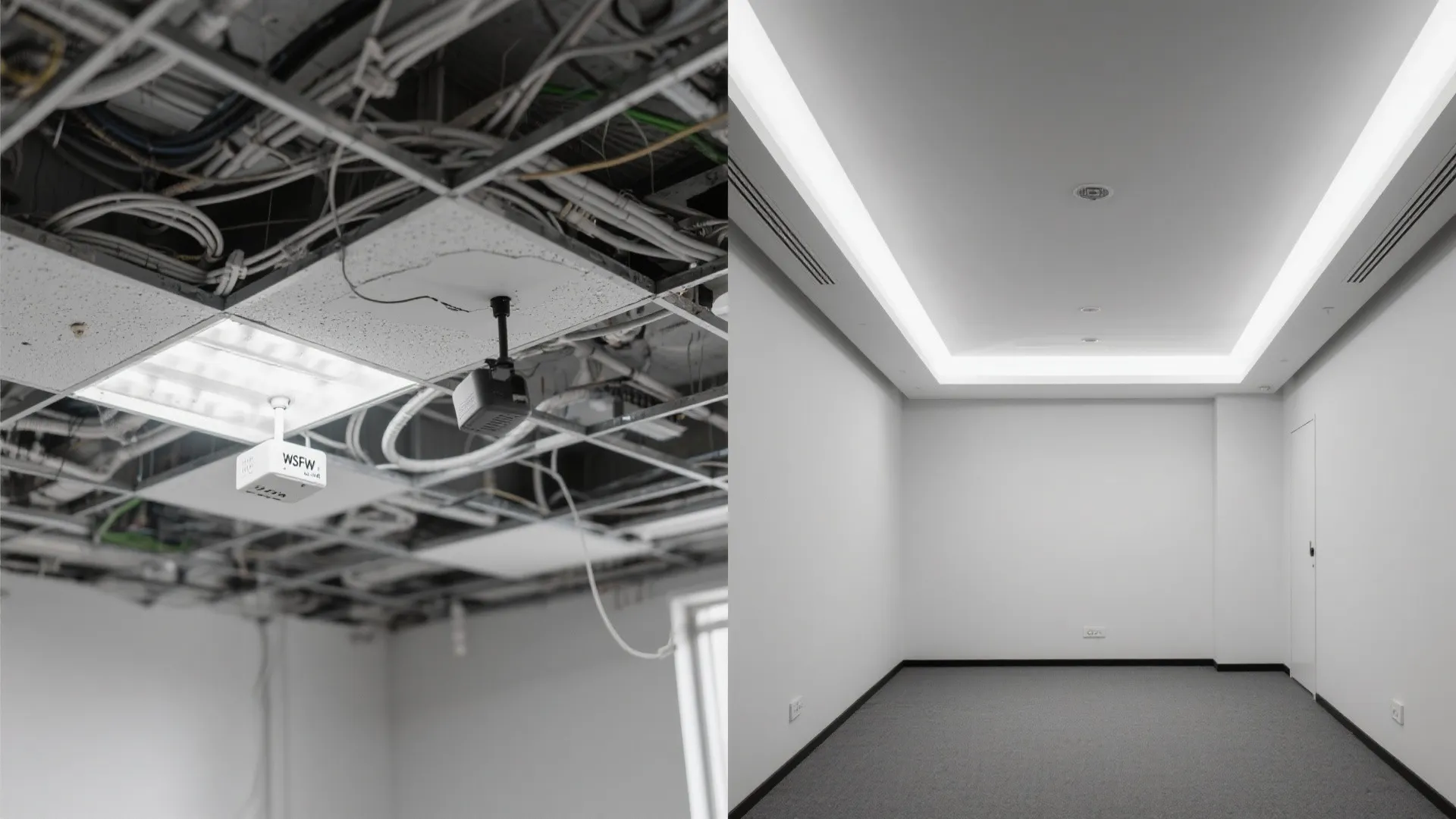 Monochrome Ceiling with Hidden Storage Ridge