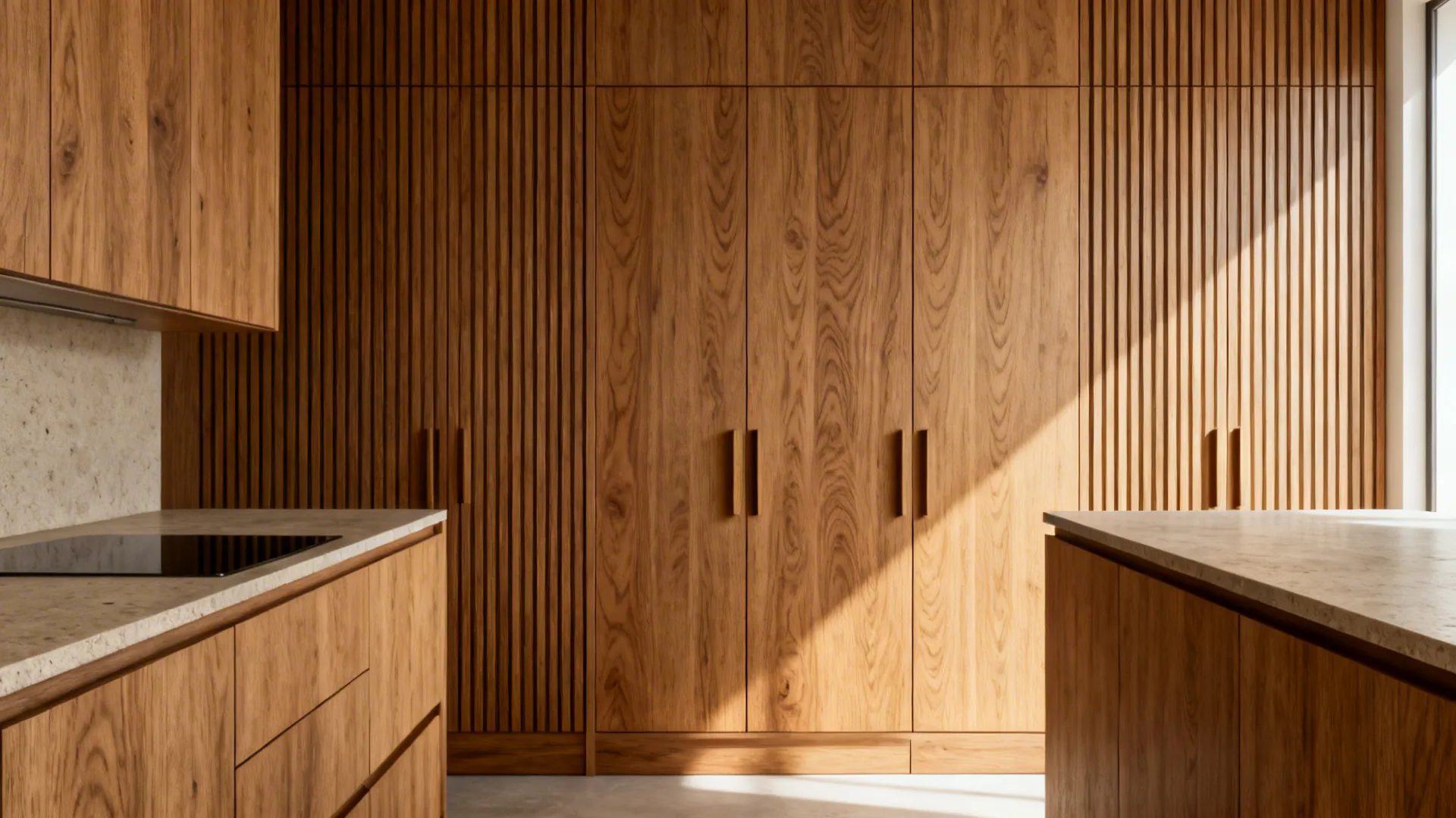 Rift-Cut Oak With Vertical Grain and Integrated Pulls