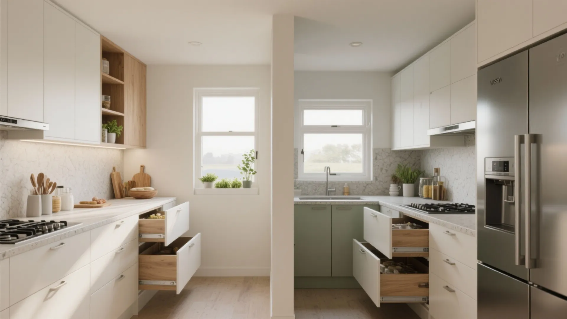 Right-size the kitchen: galley or windowed L