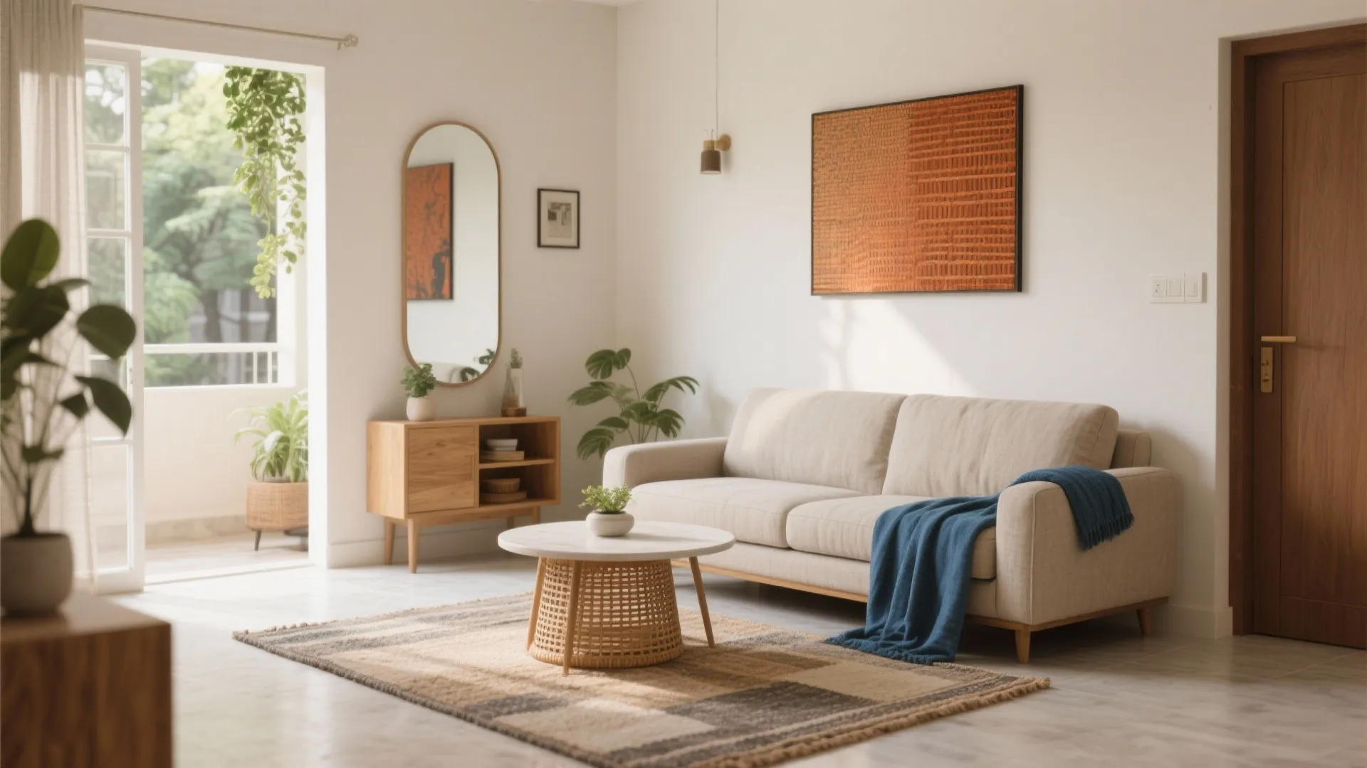 Right-sized furniture, mirrors for depth, and a calm color story