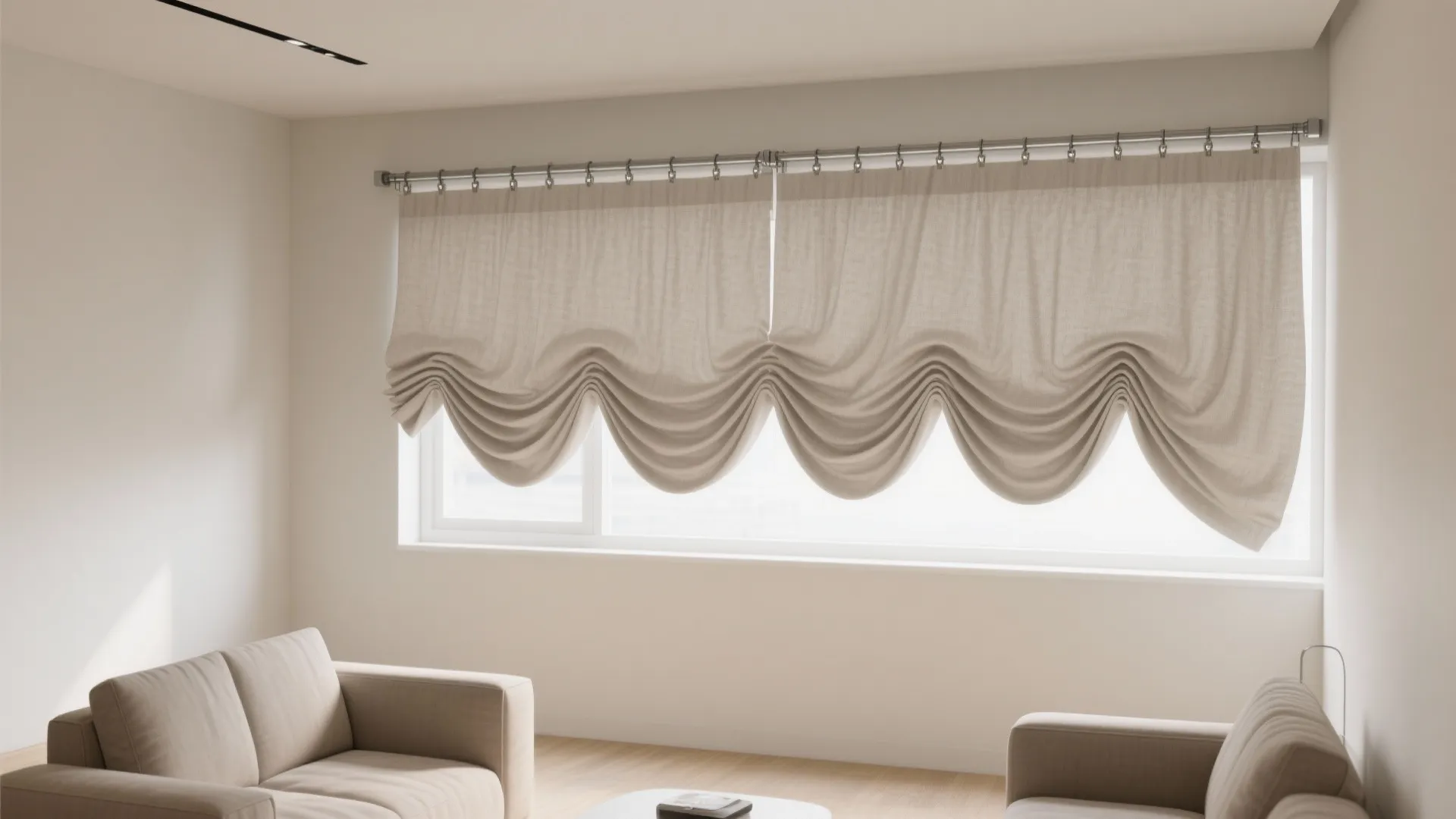 Slim hardware and ripple-fold panels for clean lines