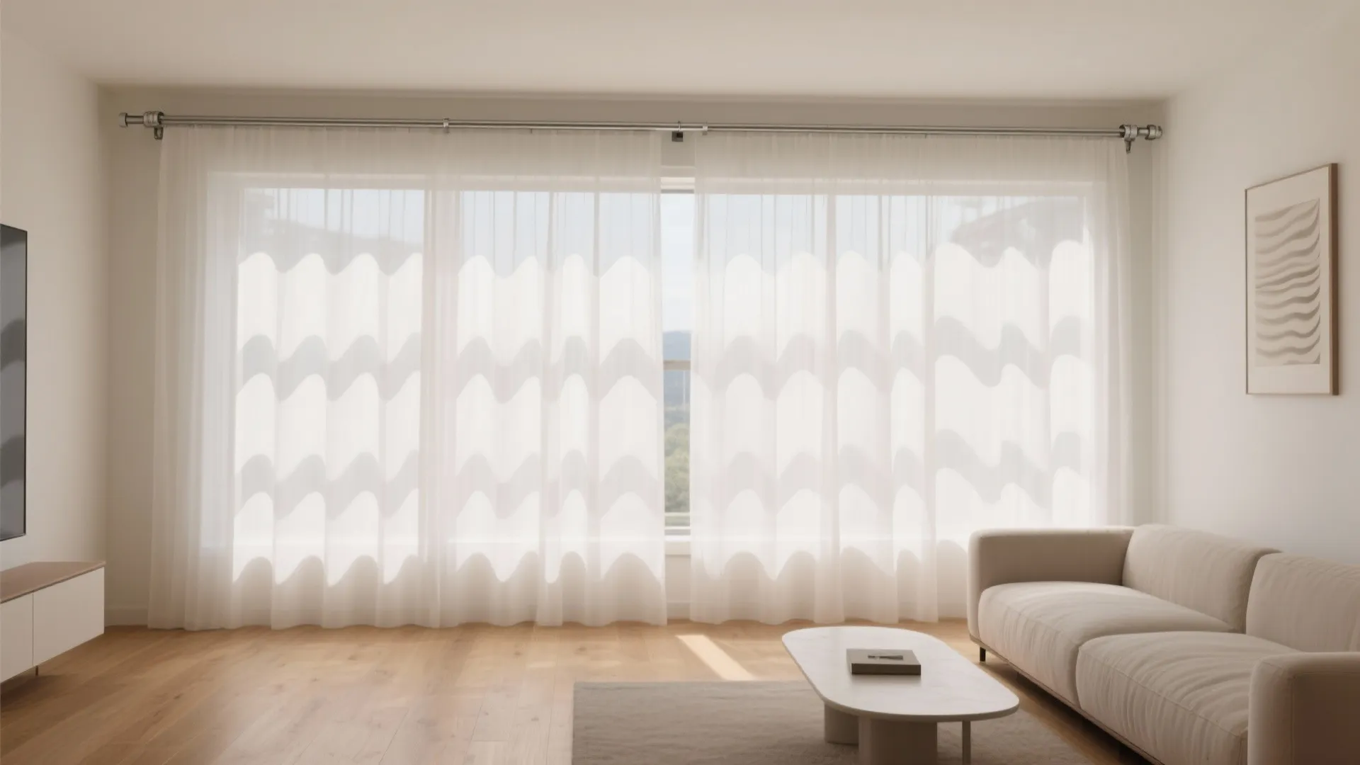 1) Ripple-Fold Sheers with Slim Tracks