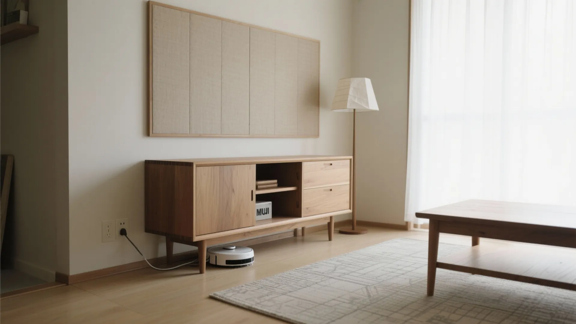 Tips 2: ドッキング“基地”はLDKの影になる場所に。配線は見せず、吸音材で静けさを足す（日式風格の気配）