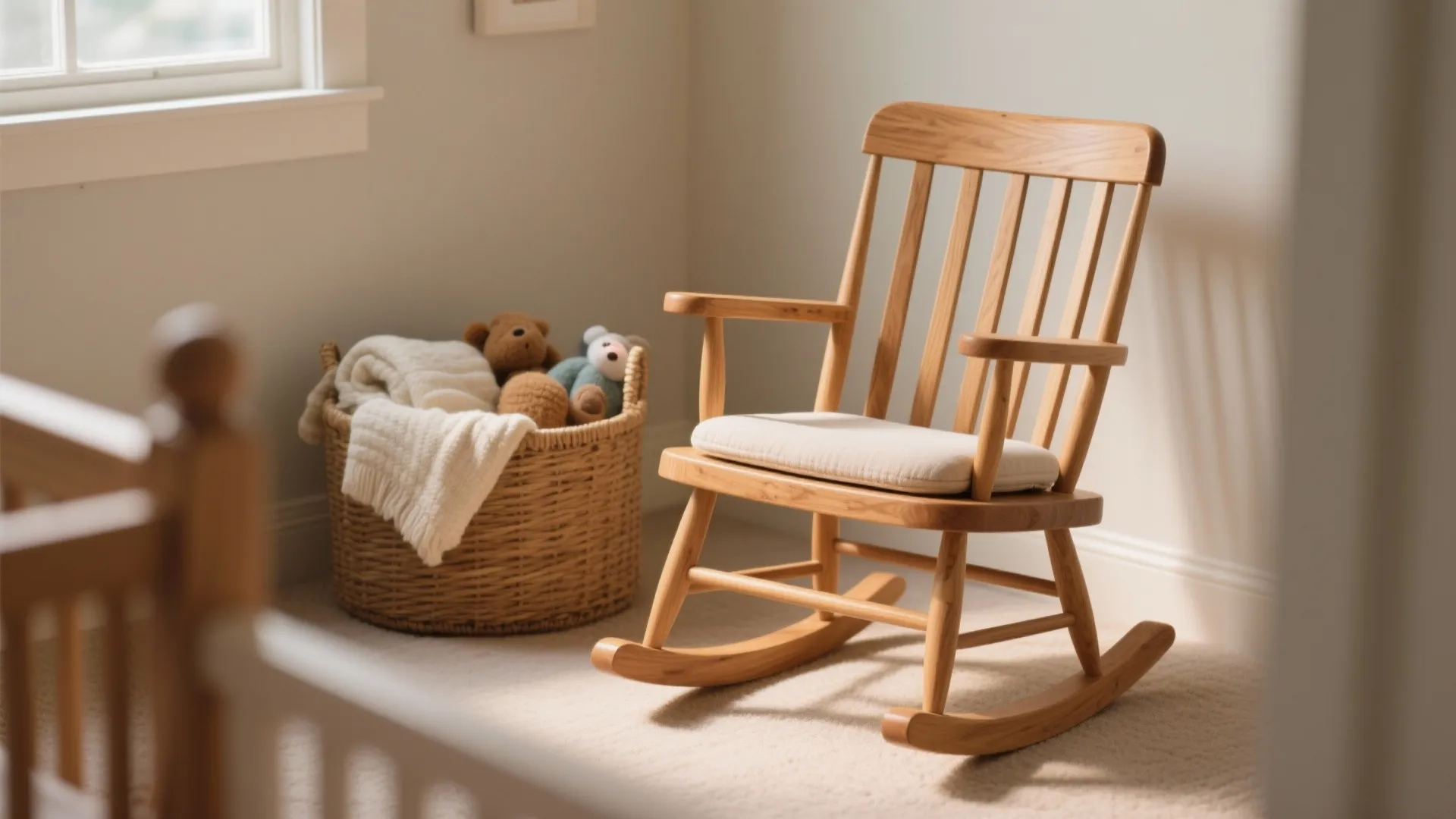 3. Rocking Chair with Slim Back and Storage Basket