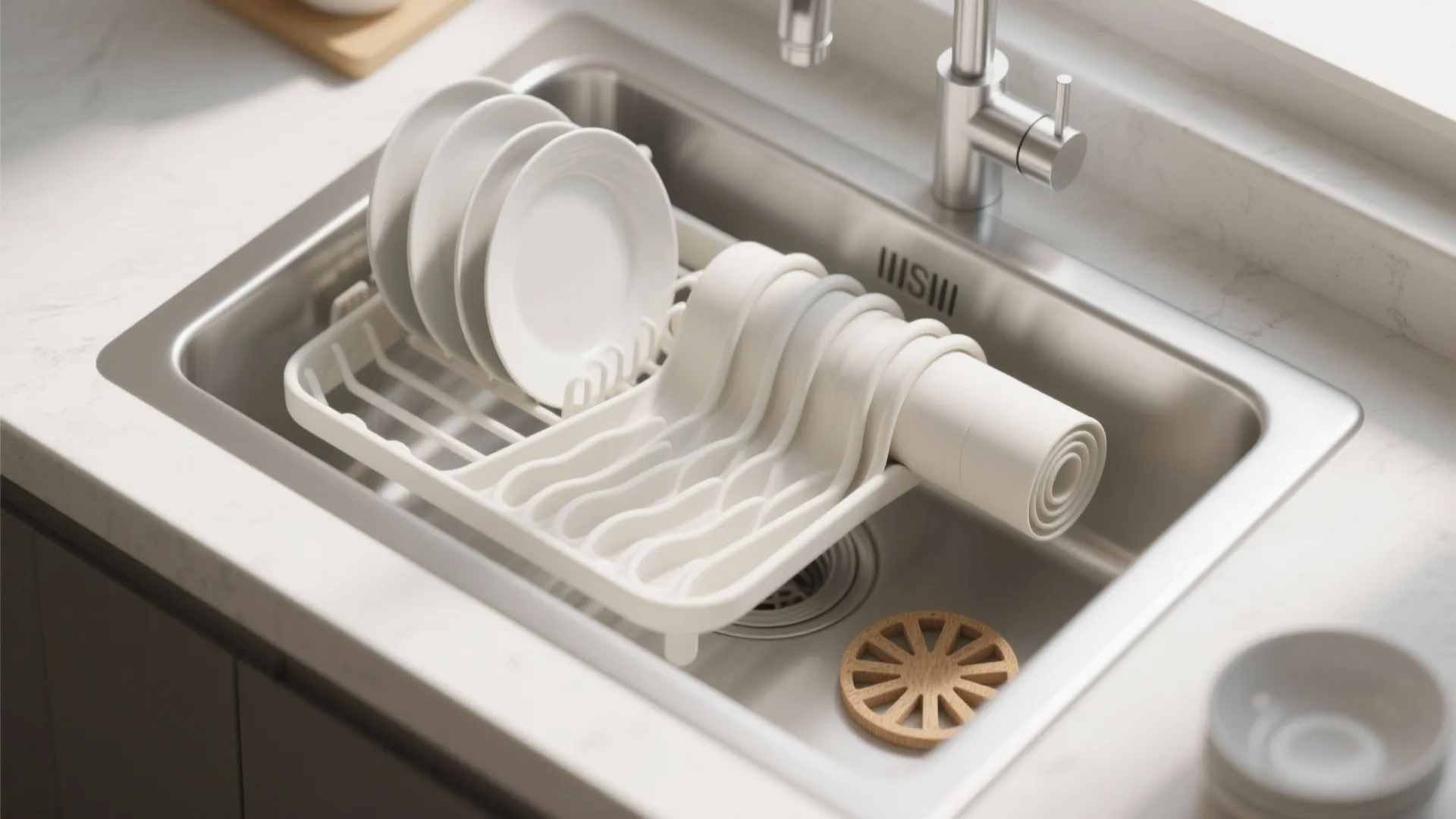 4. White roll-up dish drying rack