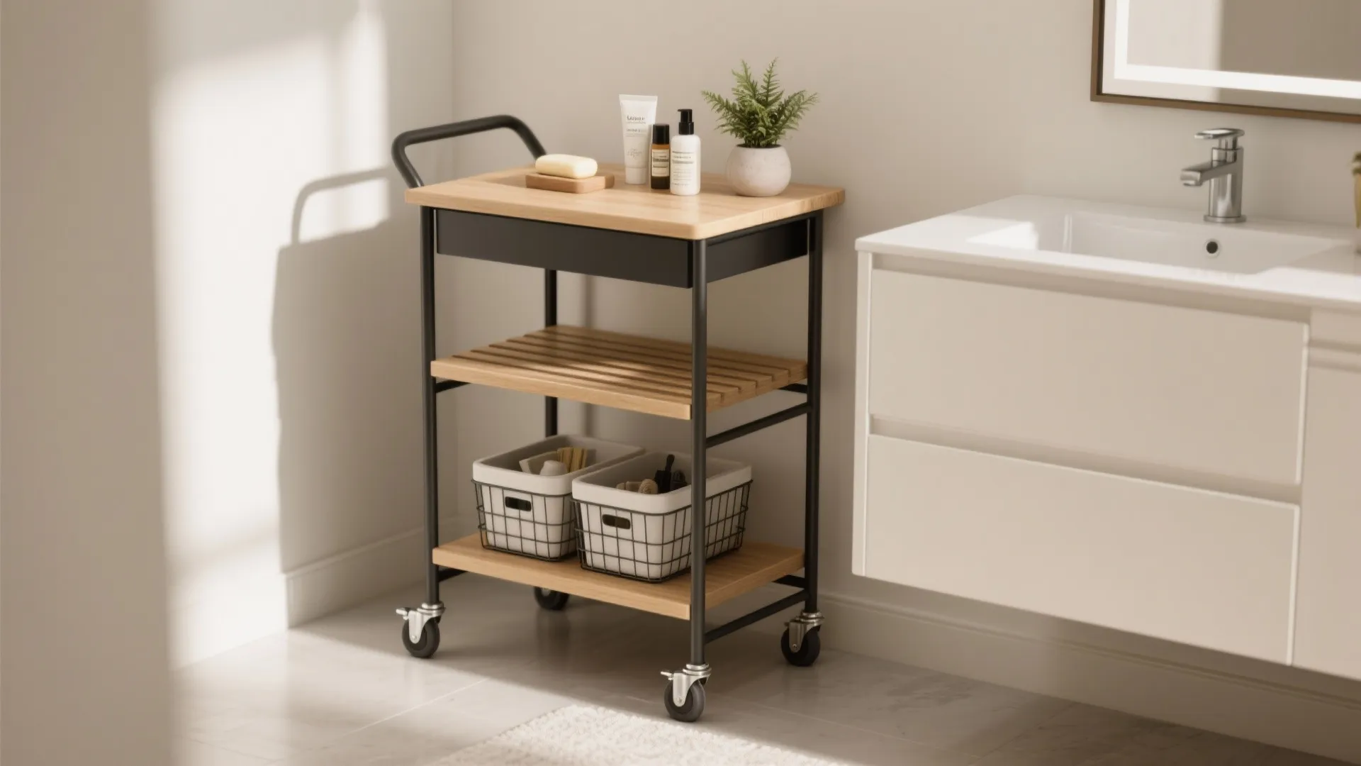 4) Tiered Rolling Cart That Parks Like a Table