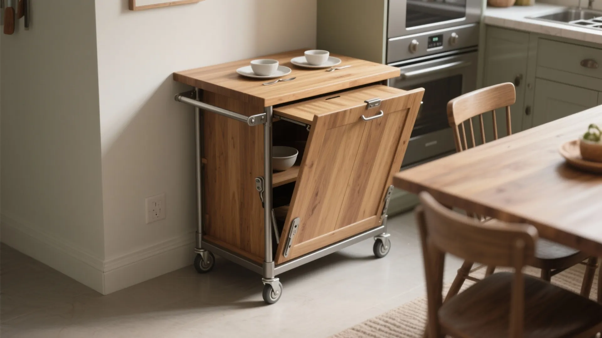 4. Rolling Drop-Leaf Cart: Flexible and Functional
