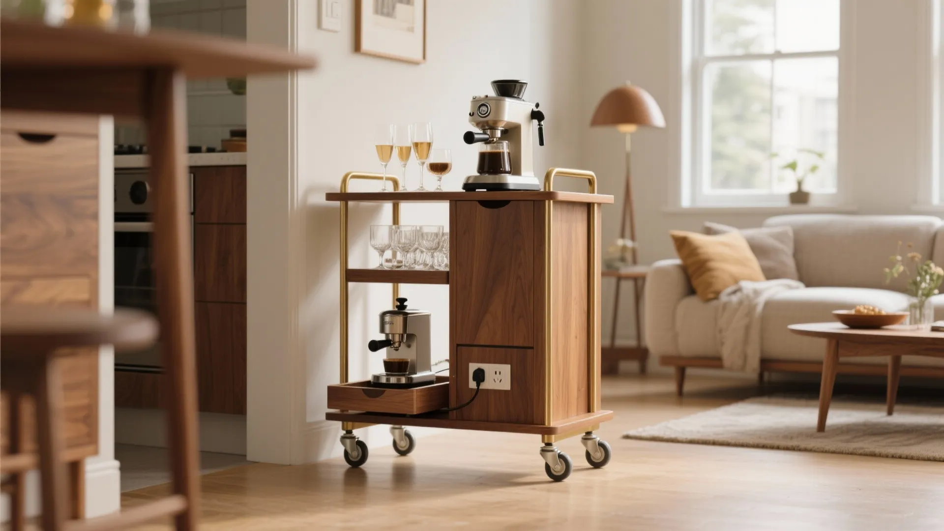 2. Rolling coffee cart for flexible brewing