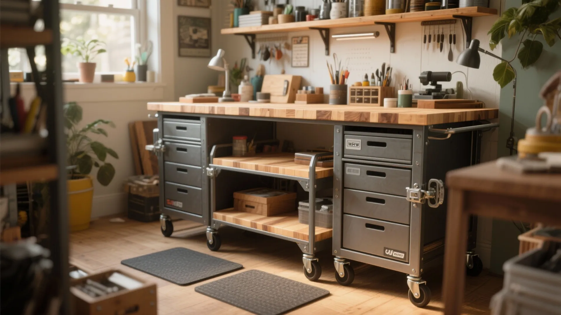 5. Go mobile — rolling cabinets and portable workstations