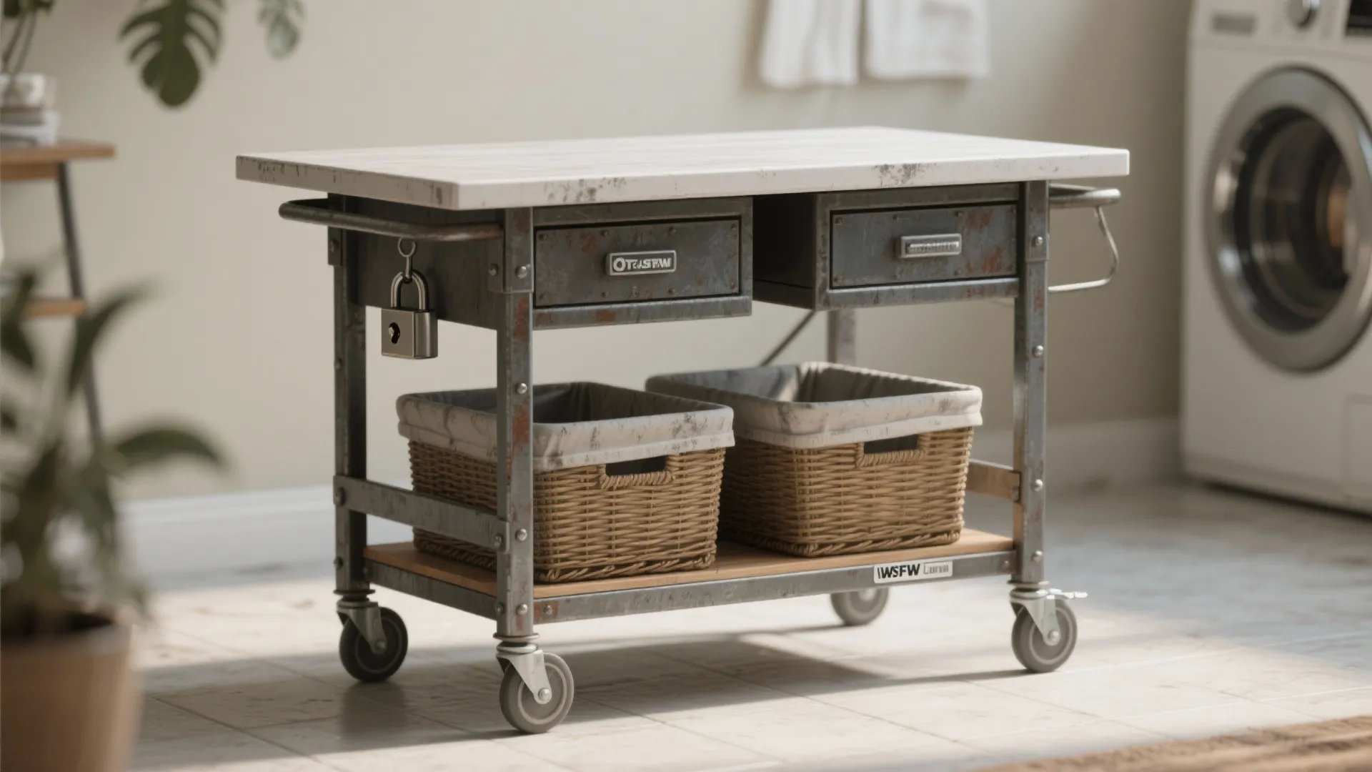 4. Rolling utility cart converted into a table