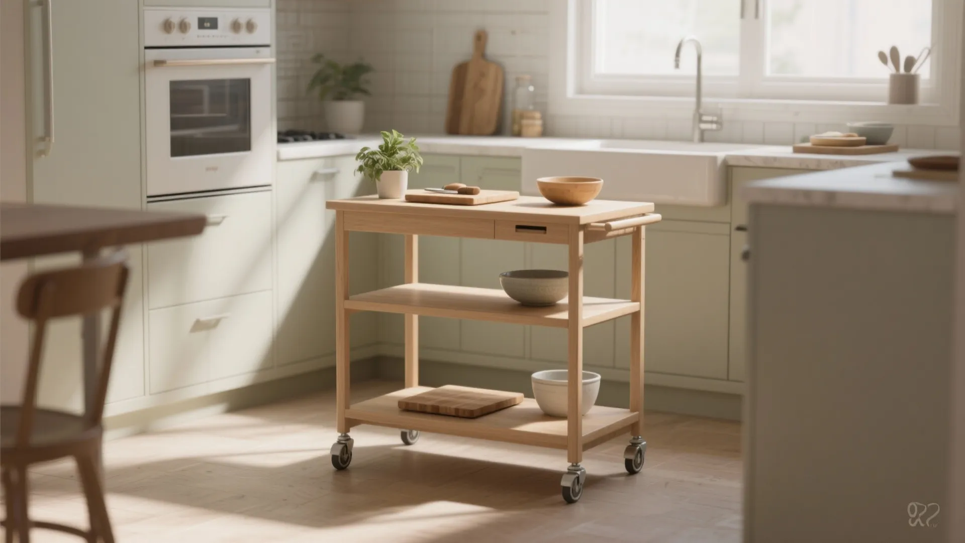 3. Create a Compact Prep Zone with a Rolling Cart