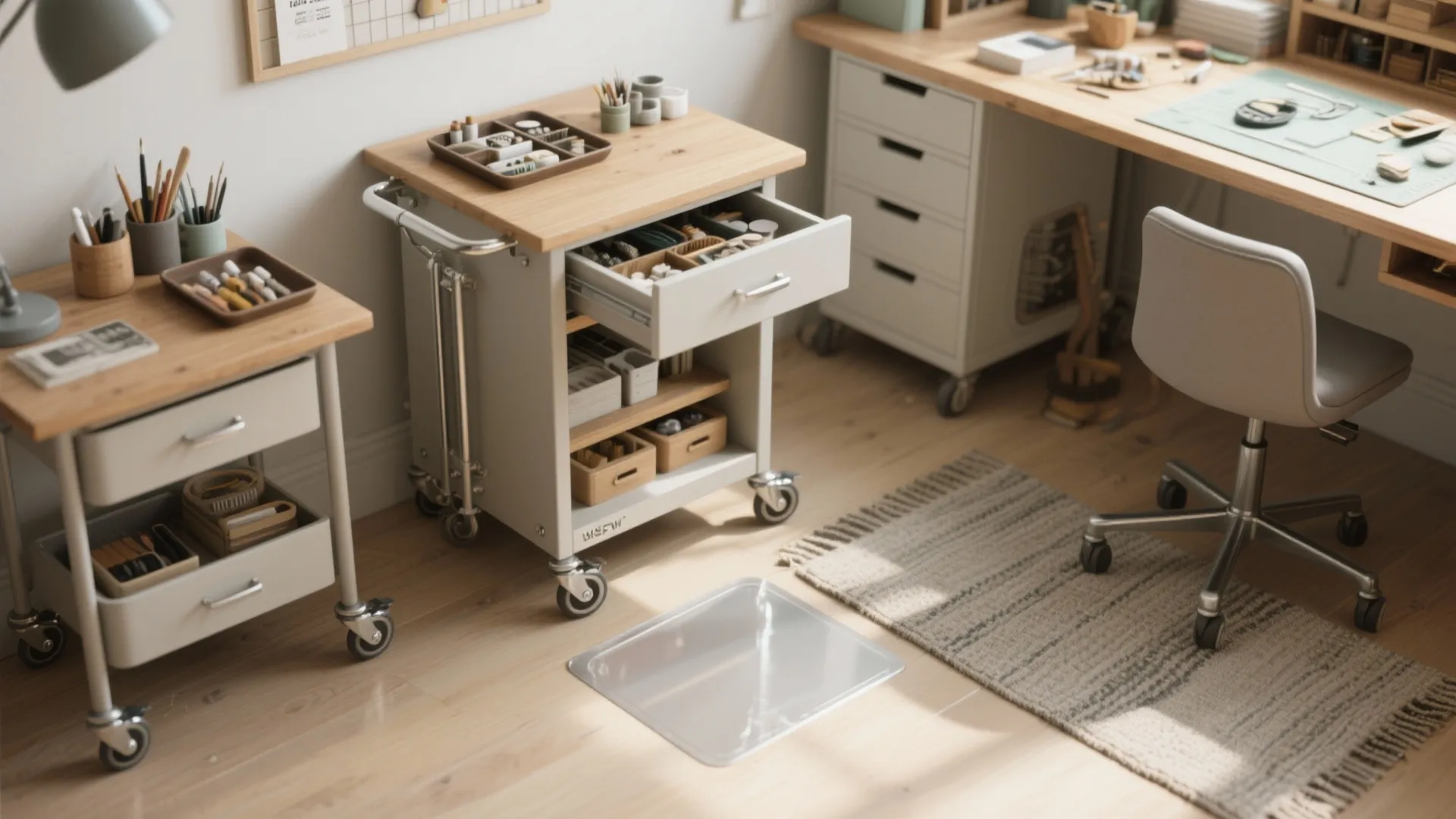 3. Mobile Islands and Rolling Carts for Flexible Layouts